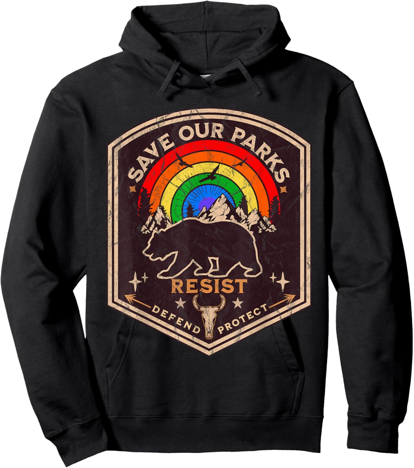 Save Our Parks Resist Gay Pride Bear LGBTQ National Parks Hoodie - Hoodie | Black