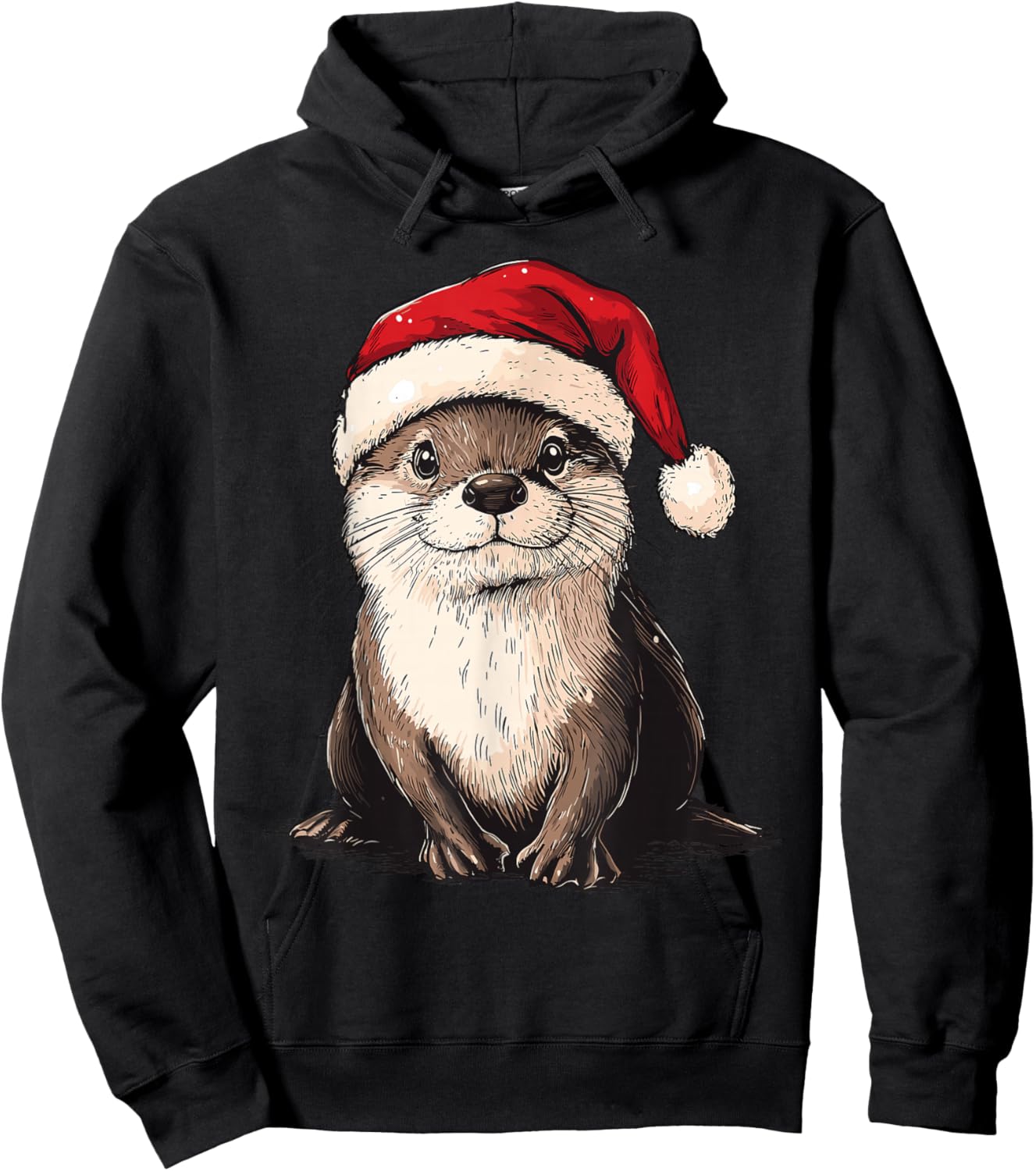 Funny Otter Santa Hat Xmas Otter Lovers Christmas Pajama Hoodie - Hoodie | Black