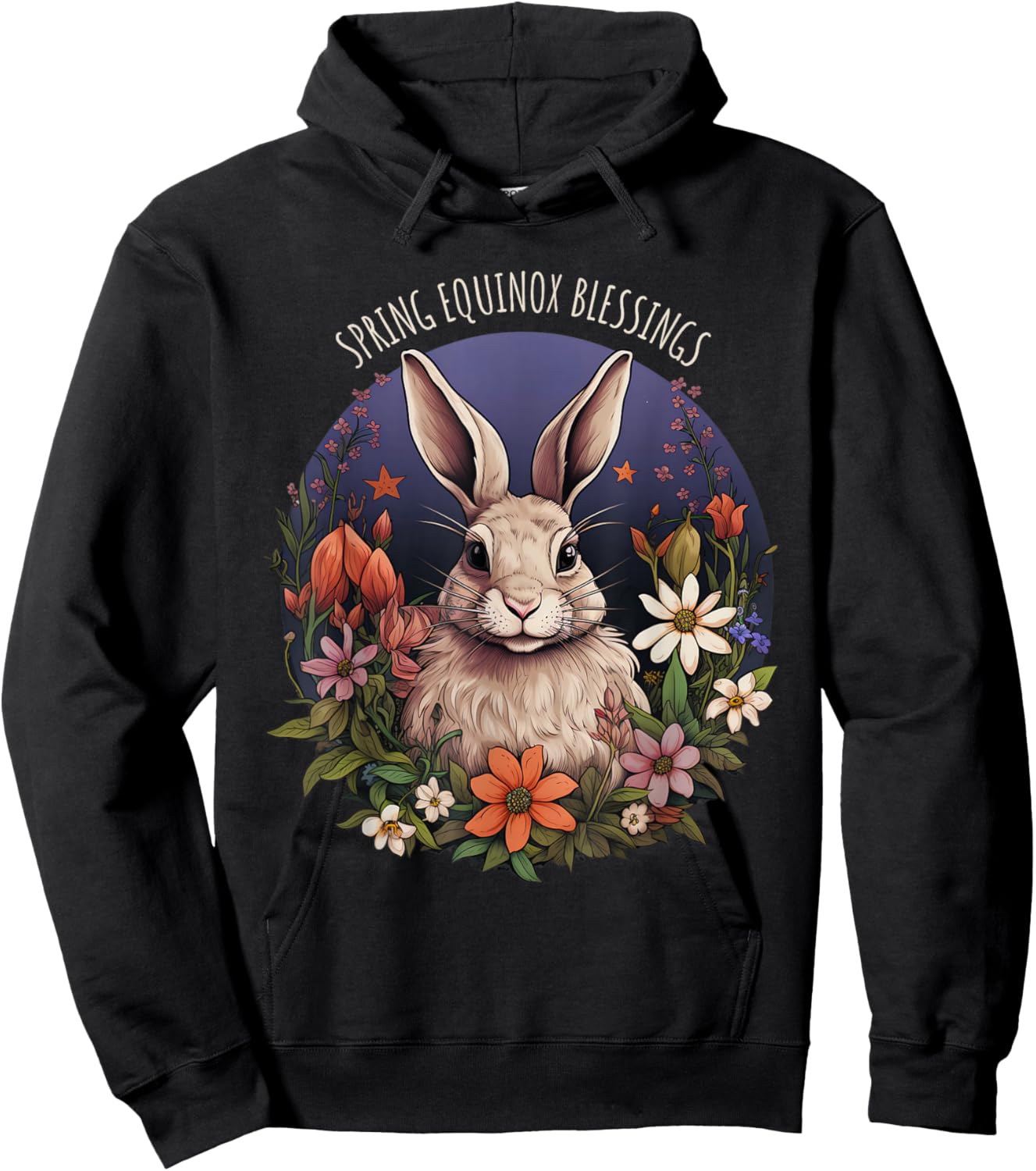 Spring Equinox Blessings Bunny Floral Pagan Nature Art Hoodie - Hoodie | Black