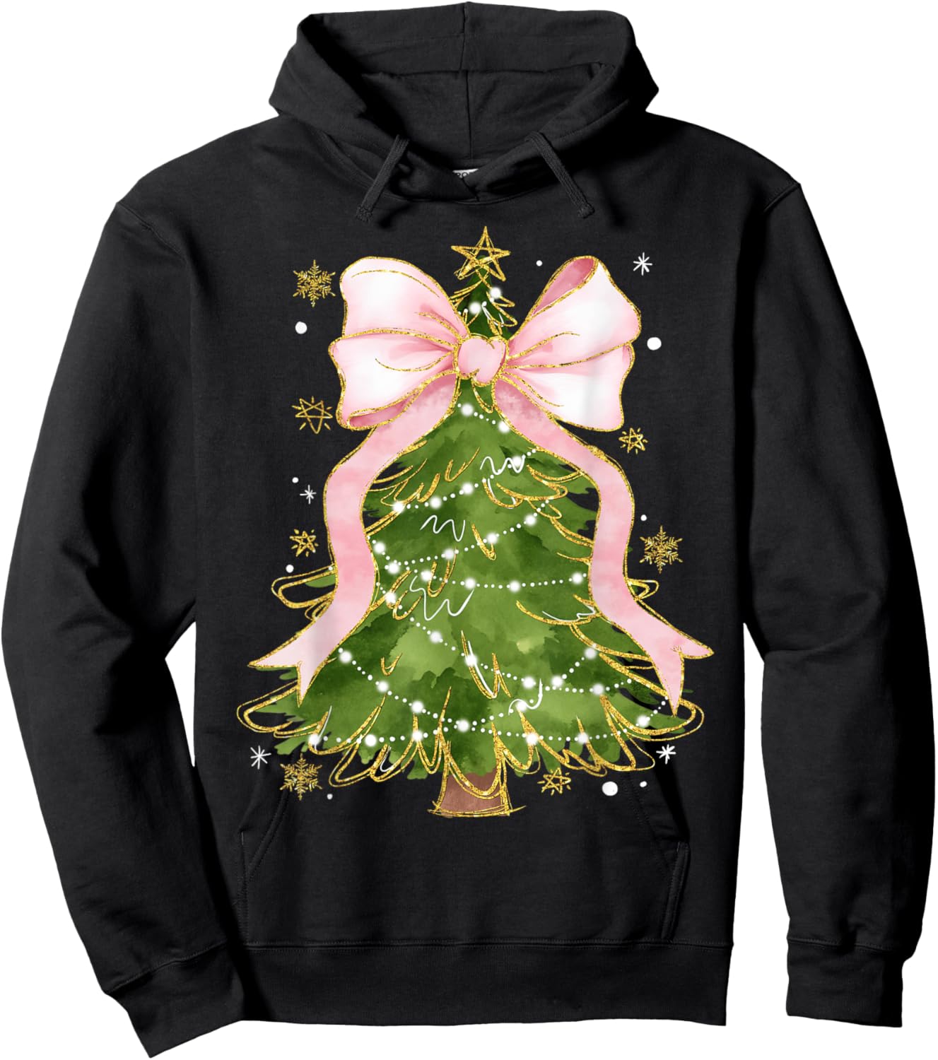 Coquette Bow Christmas Tree Xmas Holiday Girly Outfit Women Hoodie - Hoodie | Black