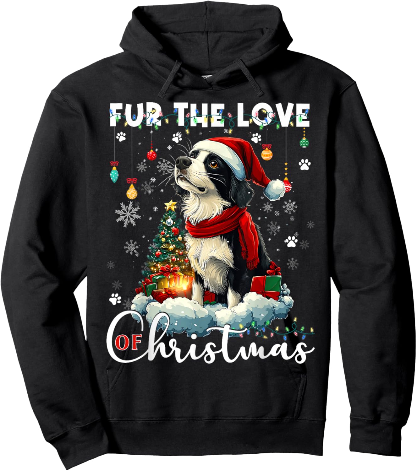 Border Collie Christmas Tree Decorations Dog Lover Xmas Men Women Kids Hoodie - Hoodie | Black