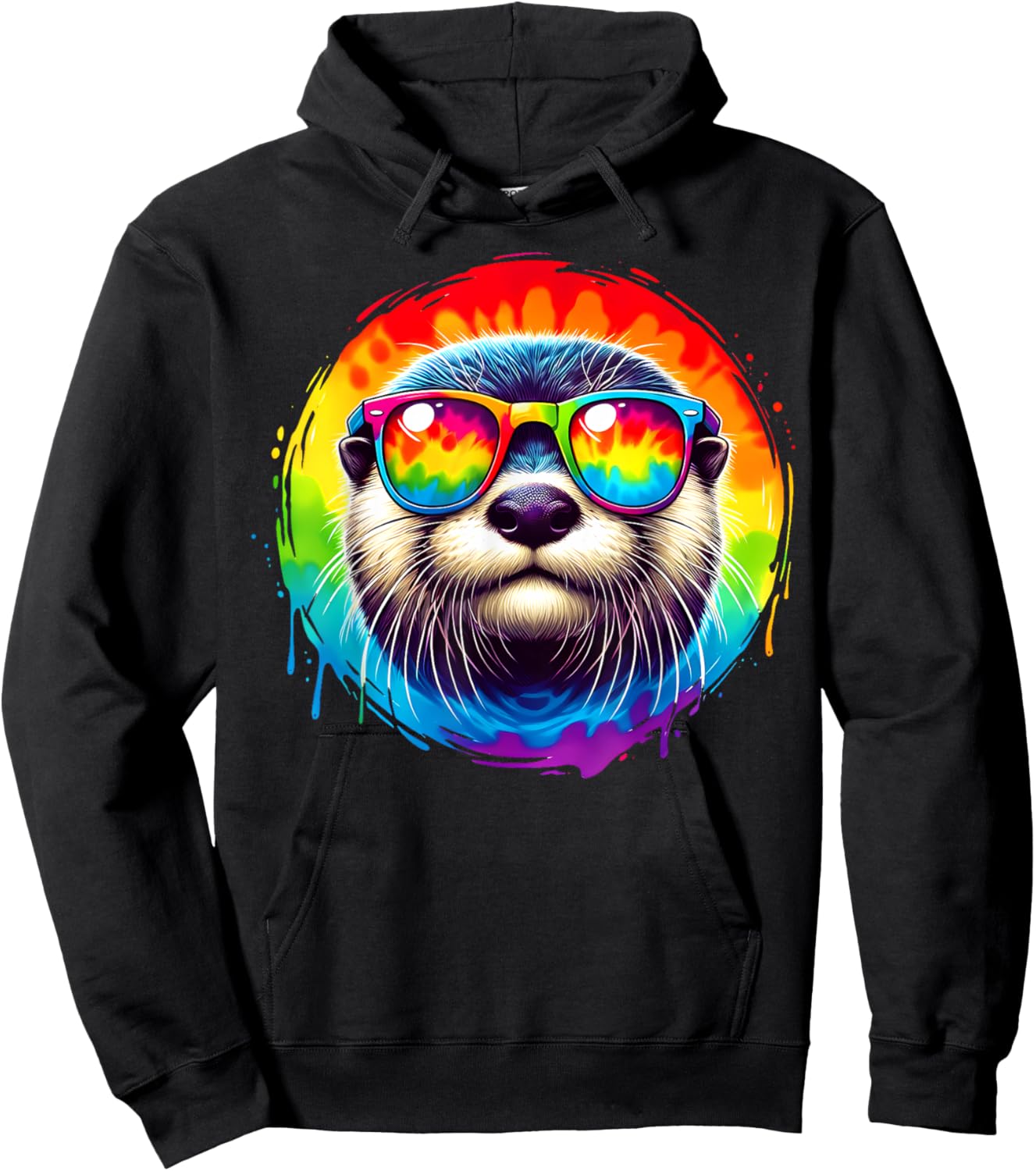 Cool Tie Dye Sunglasses Otter Illustration Art Hoodie - Hoodie | Black