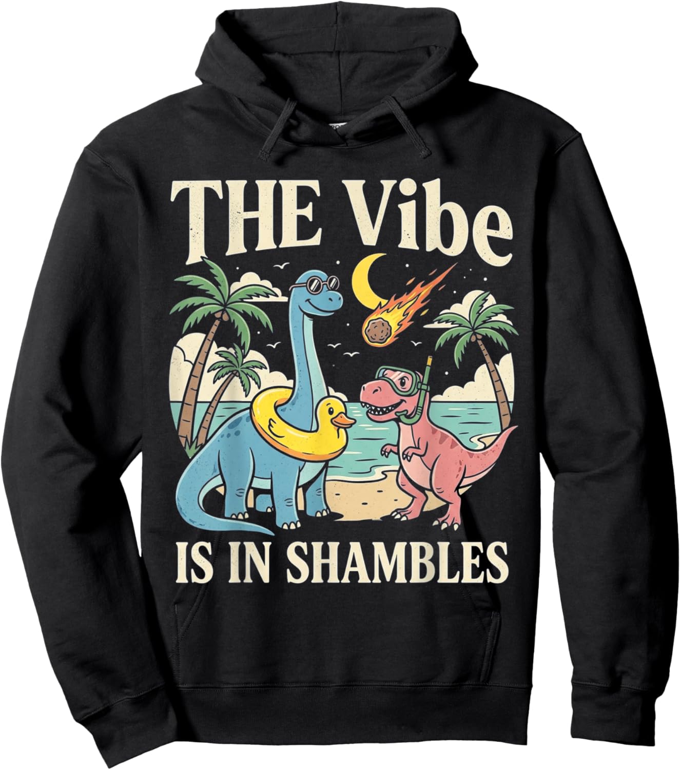 Retro Dino Humor The Vibe is in Shambles Meme Hoodie - Hoodie | Black