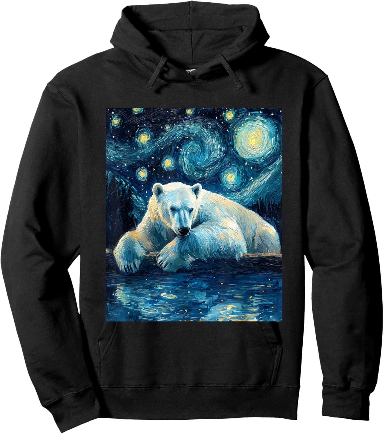 Cute Polar Bear - Van Gogh Style - Starry Night Hoodie - Hoodie | Black
