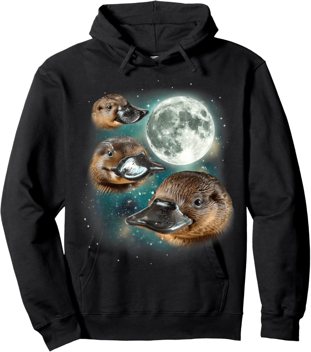 Three Platypus Moon | Funny Cursed Meme Design Hoodie - Hoodie | Black