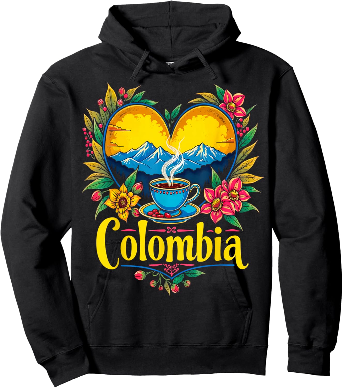 Colombia Coffee Mountains Heart Hoodie - Hoodie | Black
