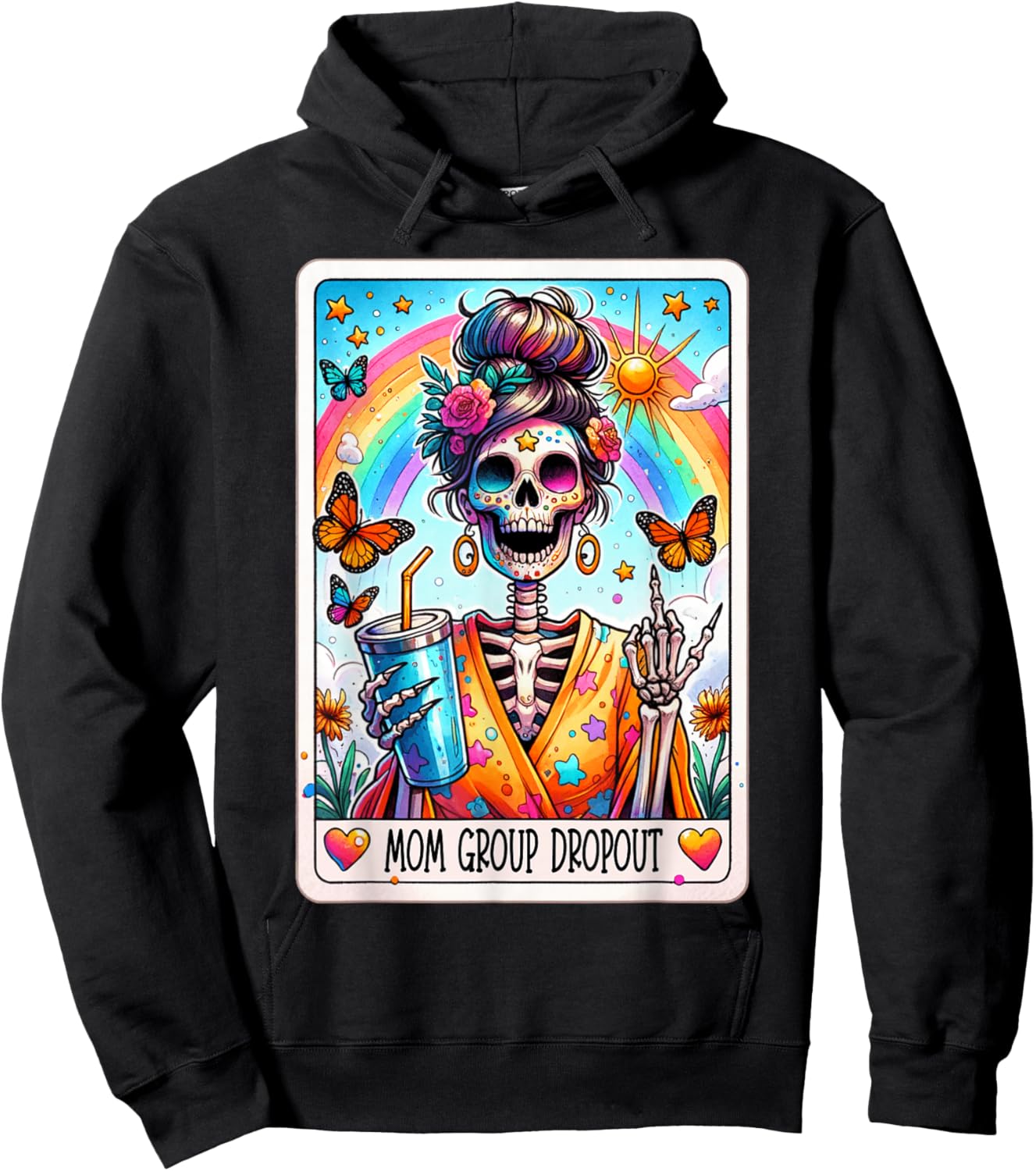 Mom Group Dropout Tarot Card Women Skeleton Funny Mama Latte Hoodie - Hoodie | Black