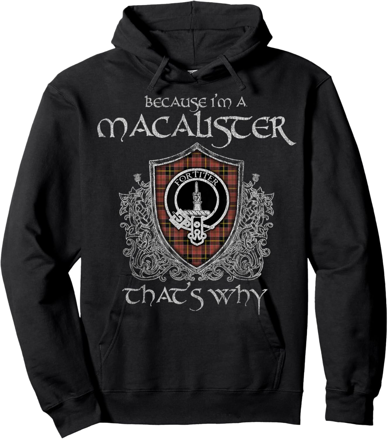 Clan MacAlister Crest Tartan Celtic Last Name Vinatge Hoodie - Hoodie | Black