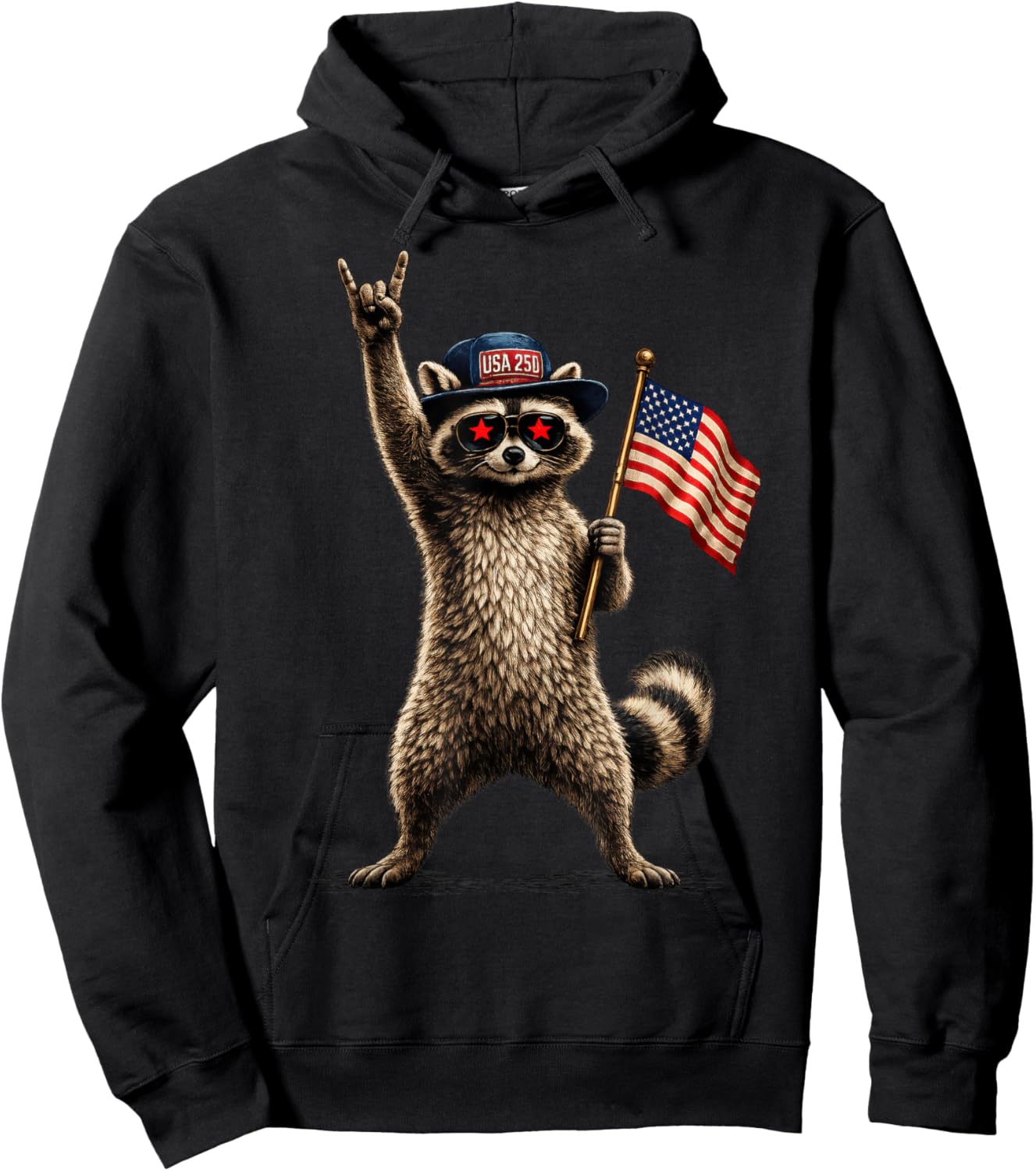 USA Flag 250 Years Raccoon Funny 4th of July Men Women Kids Hoodie - Hoodie | Black