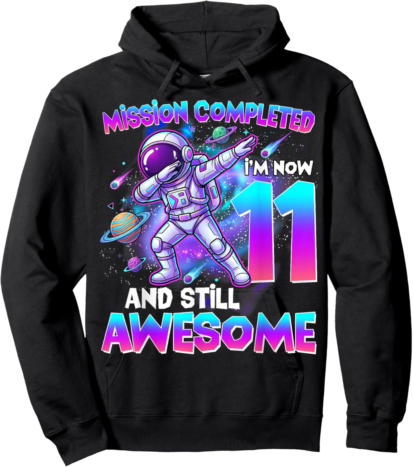 11th Birthday Astronaut 11 Years Old Outer Space Birthday Hoodie - Hoodie | Black
