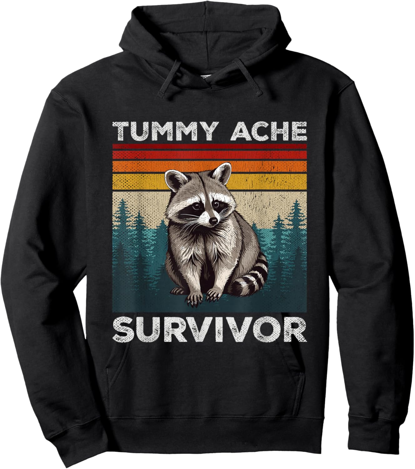 Tummy Ache Survivor Raccoon Sarcastic Pun IBS Upset Stomach Hoodie - Hoodie | Black