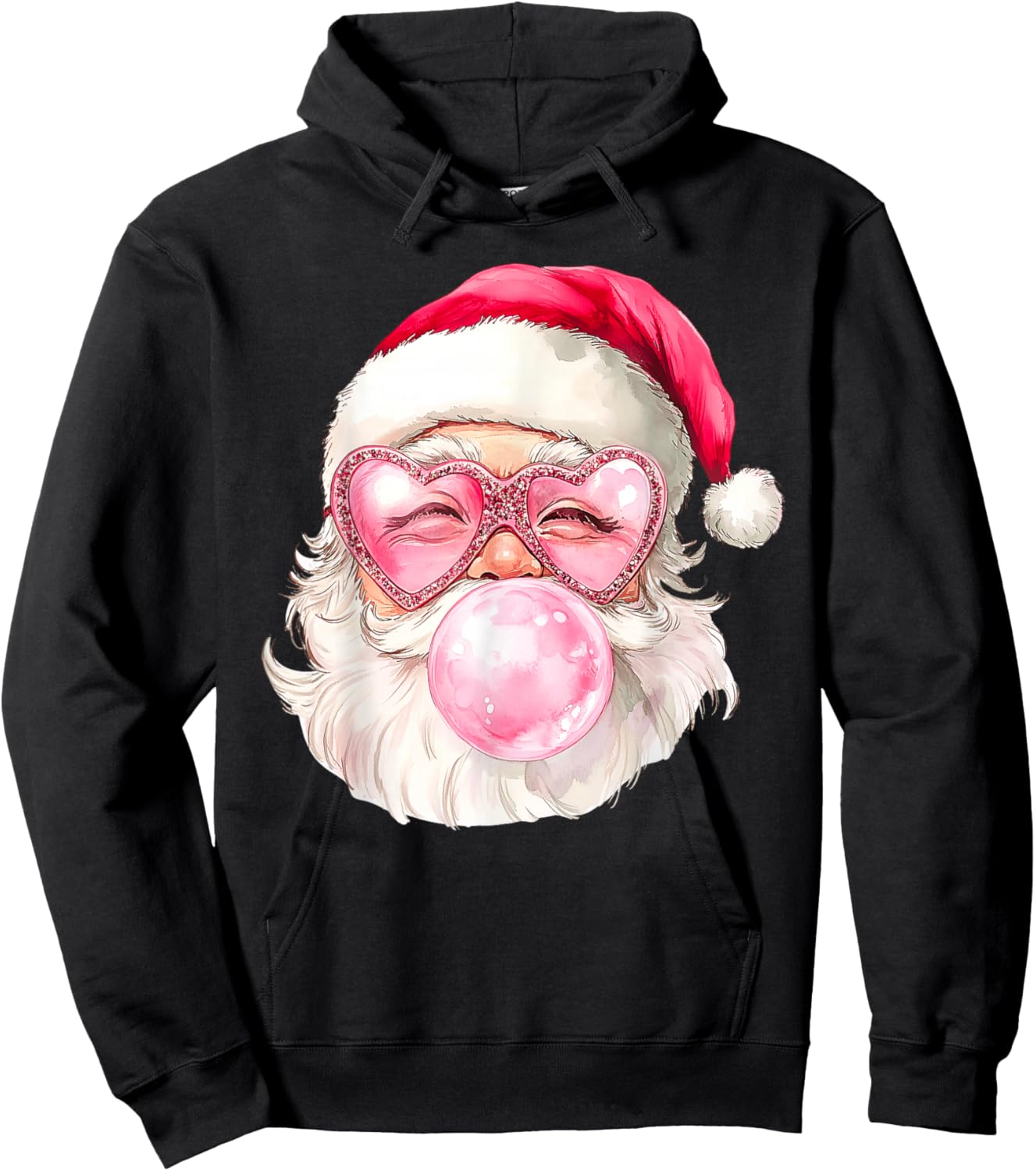 Vintage Retro Santa Christmas Bubble Gum Pink Sunglasses Hoodie - Hoodie | Black