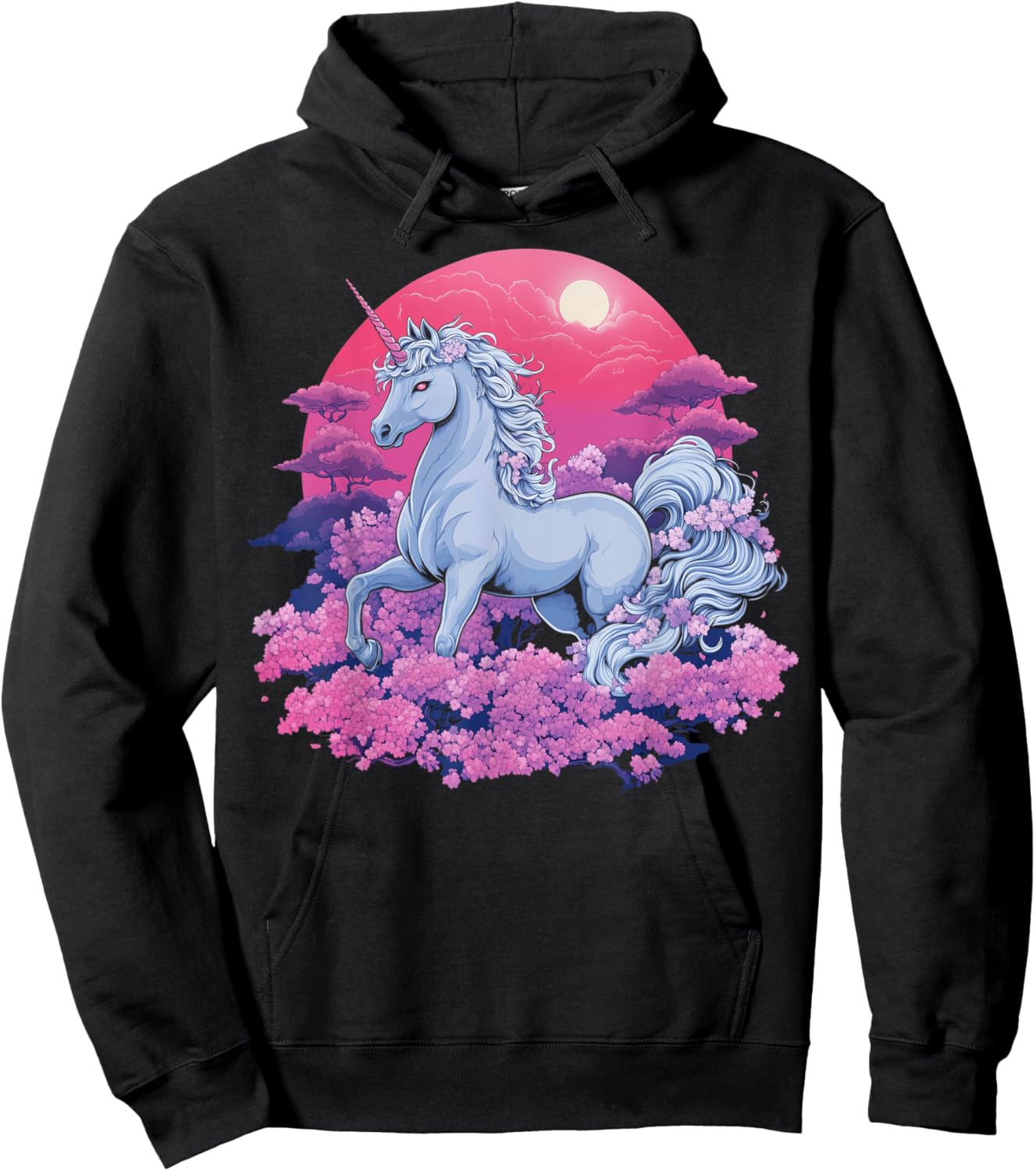 Vaporwave Unicorn Cherry Blossoms Retro Synthwave Aesthetic Hoodie - Hoodie | Black