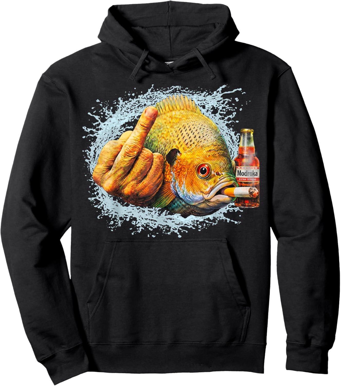 Smoking Bluegill Middle Finger Meme Funny Meme Gen Z Hoodie - Hoodie | Black