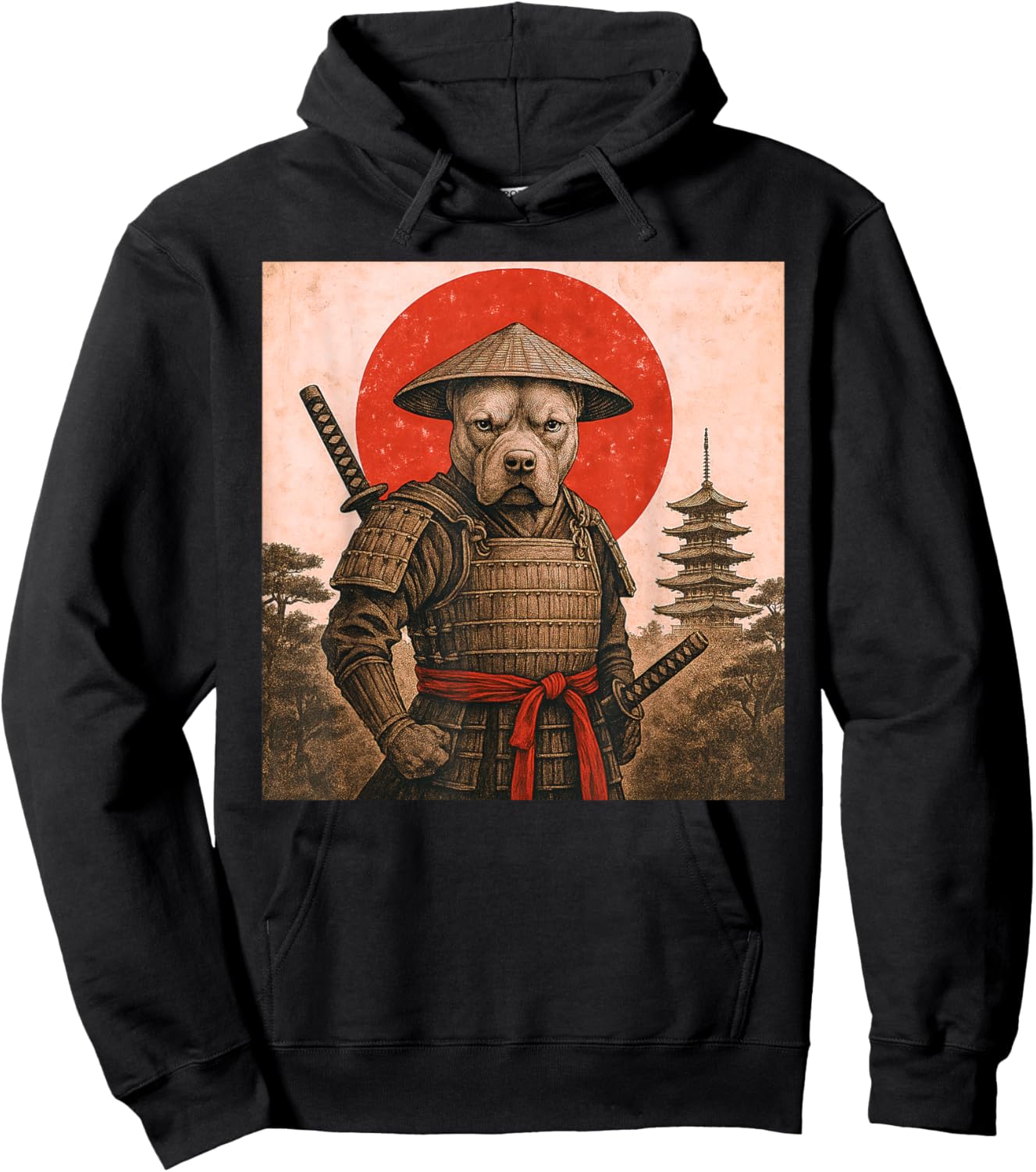 Amateur Dogs Ukiyo-e Japanese Vintage Pit Bull Samurai Warrior Hoodie - Hoodie | Black