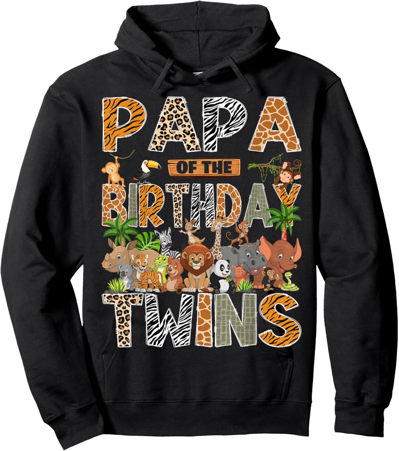 Papa of The Birthday Twins Safari Wild One Zoo Animal Hoodie - Hoodie | Black