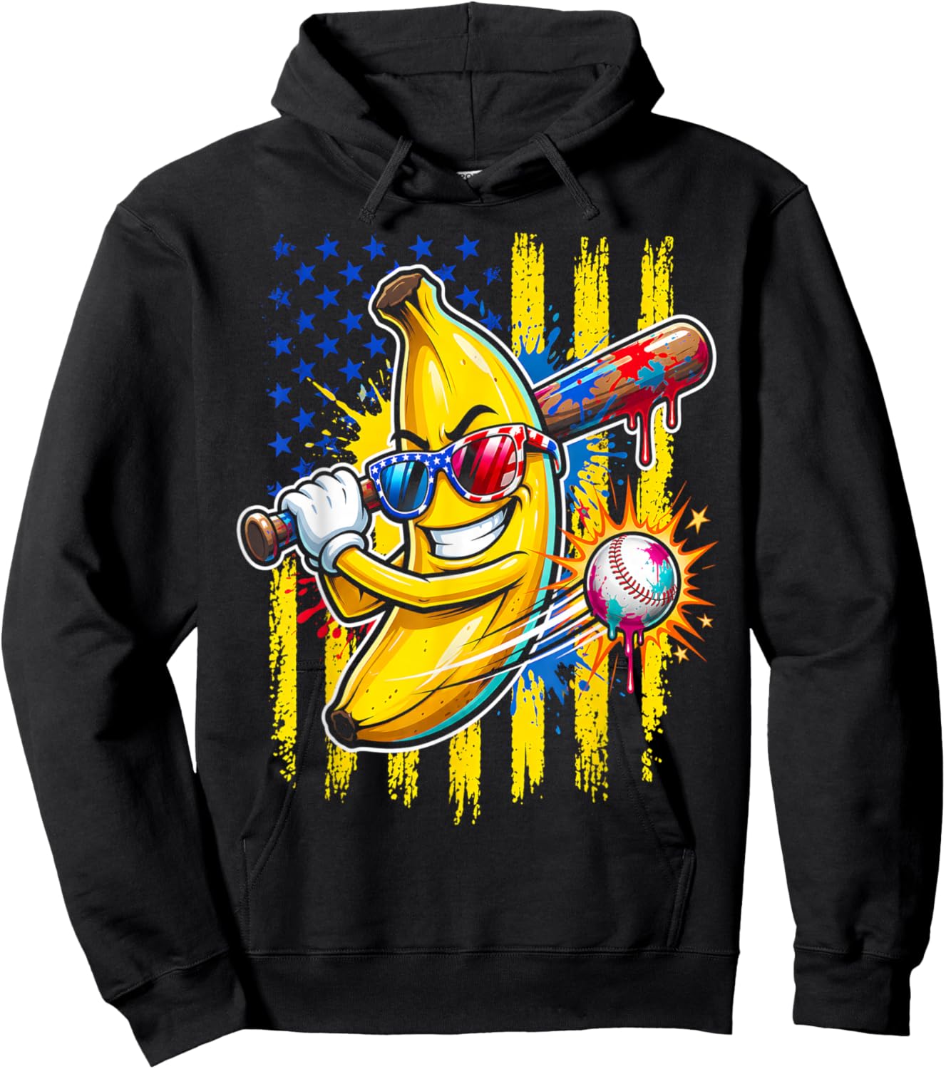 Funny Banana Drip American Flag for Kids Youth Boys Girls Hoodie - Hoodie | Black