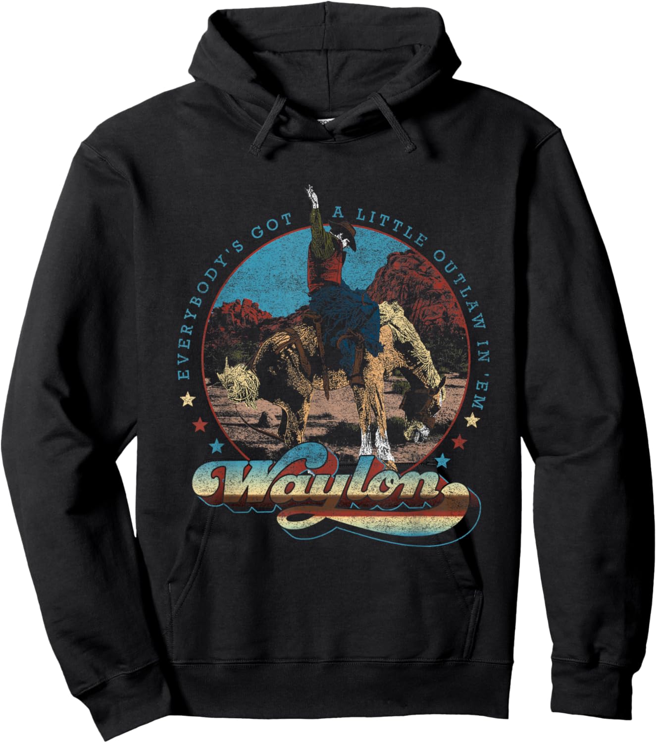Waylon Jennings - Official Merchandise - Black Cowboy - -Adults - Short Sleeve - - Small Hoodie - Hoodie | Black