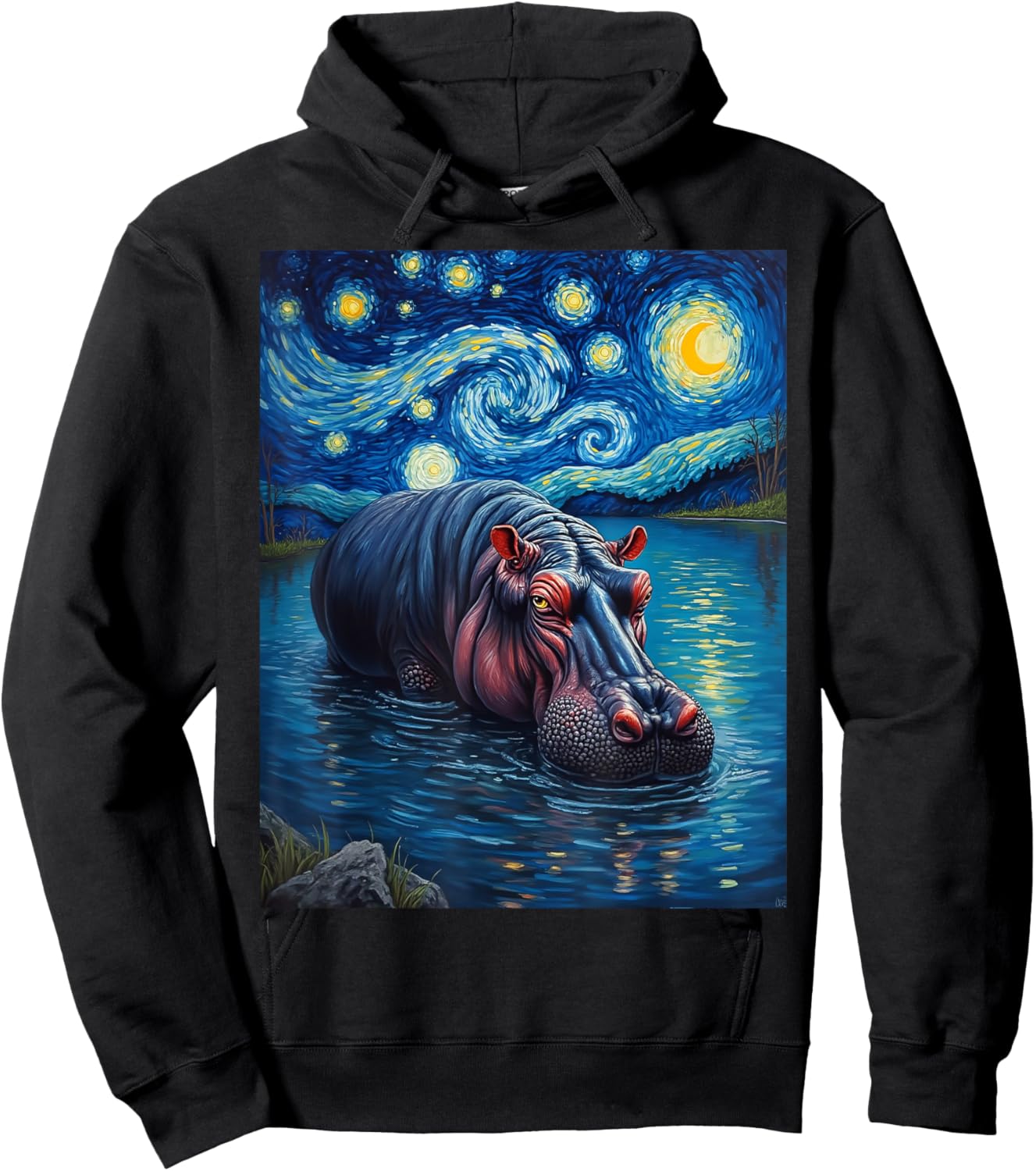 Van Gogh's Starry Night Hippopotamus Animal Hoodie - Hoodie | Black