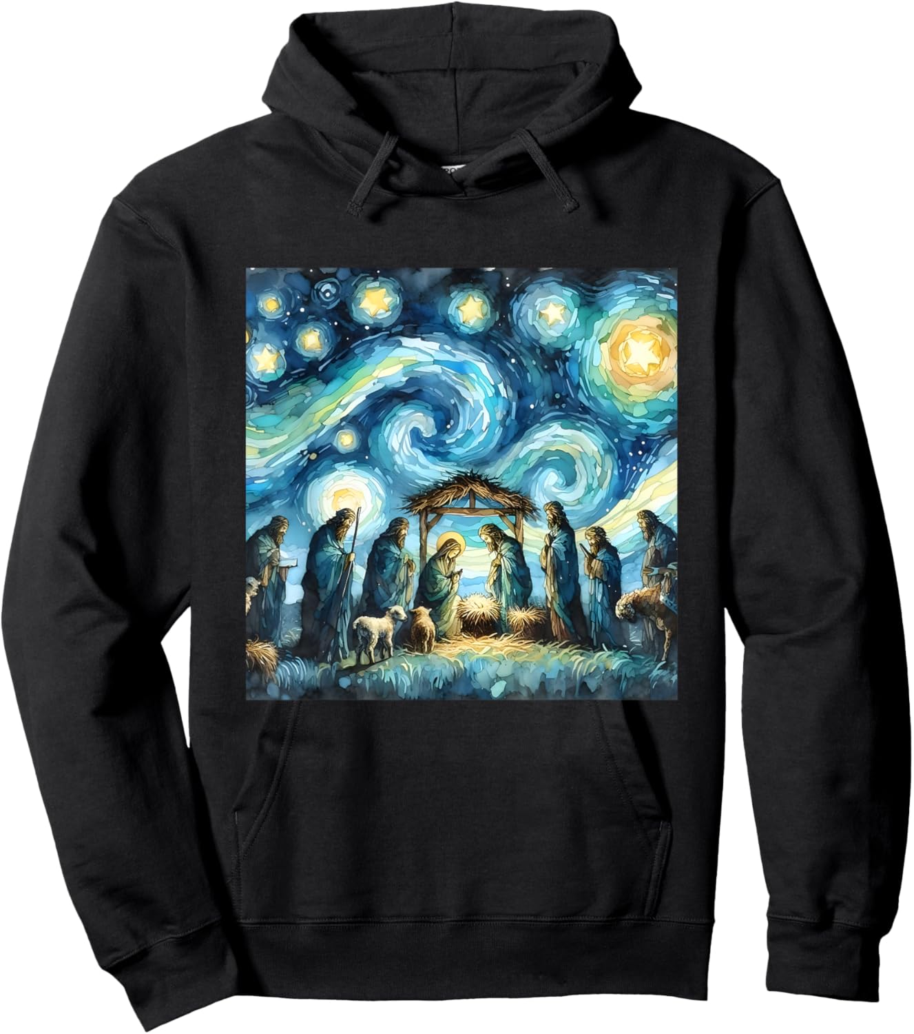 Nativity Scene Starry Night Christmas Starry Night Van Gogh Hoodie - Hoodie | Black
