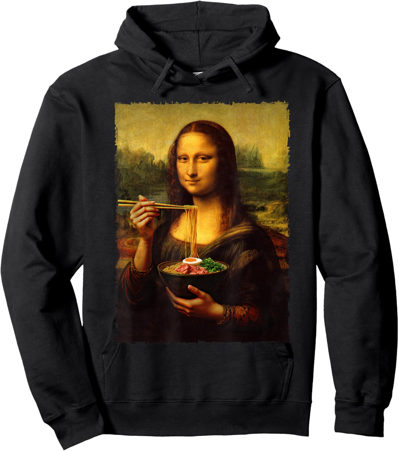 Mona Lisa Eating Ramen Japanese Noodles Art Teacher Hoodie - Hoodie | Black