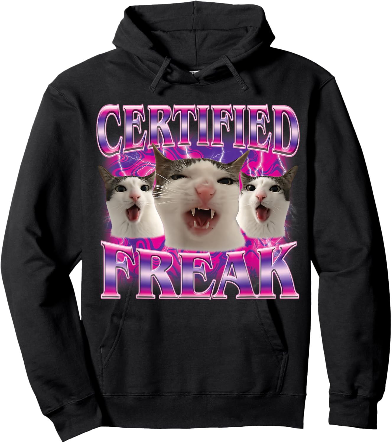 Certified Freak Eat Cement Cursed Cat Funny Cat Meme Hoodie - Hoodie | Black