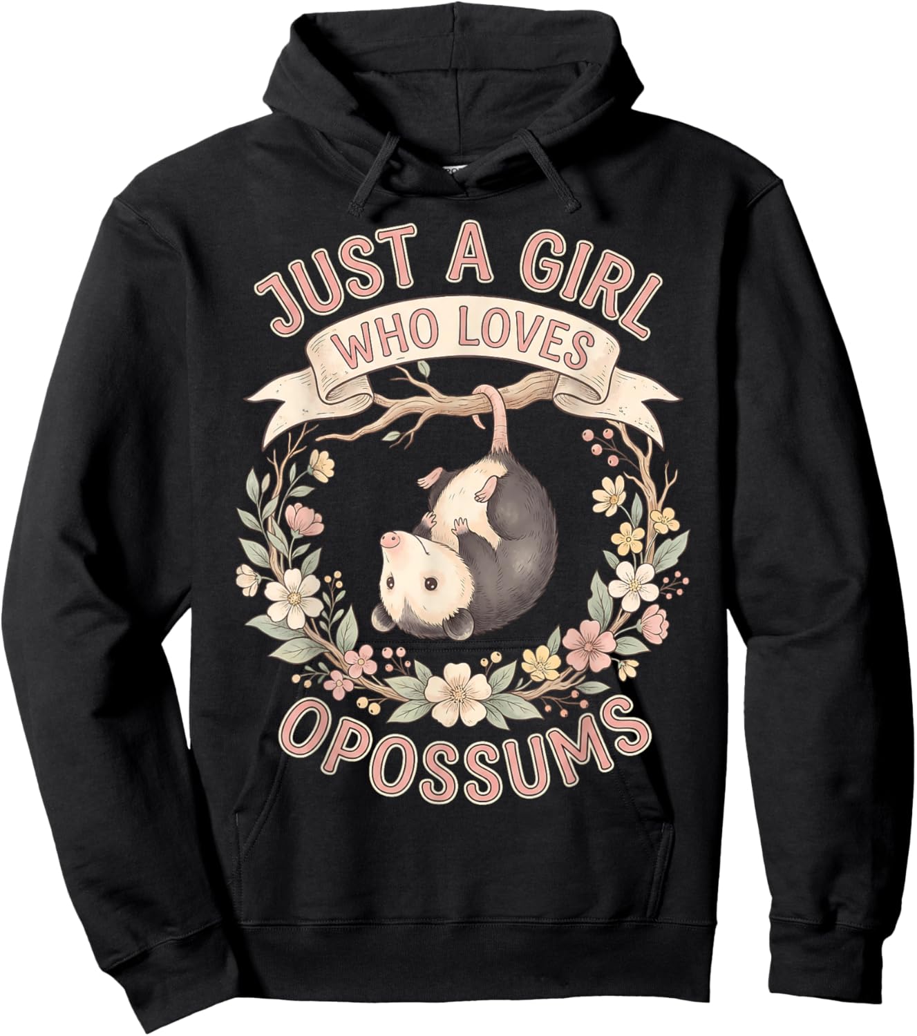 Possums Just a Girl Who Loves Opossums Floral Nature Lover Hoodie - Hoodie | Black