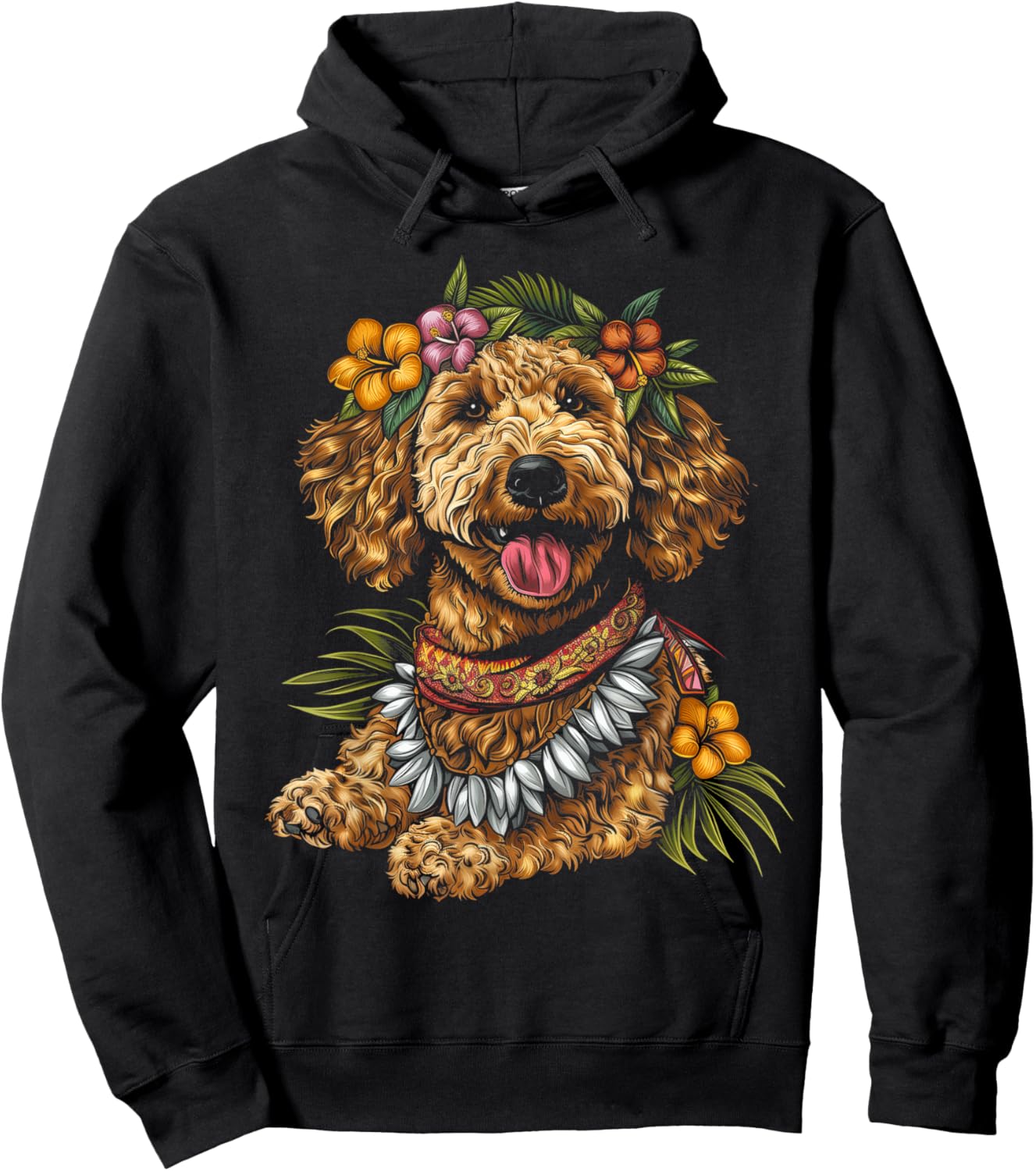 Goldendoodle Hawaiian Flowers Hibiscus Funny Doodle Mom Hoodie - Hoodie | Black