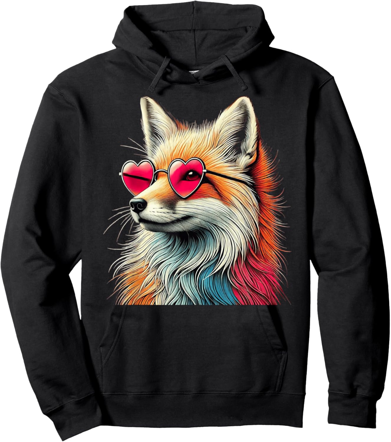 Valentines Day Fox Heart Sunglasses Boys Girls Women Hoodie - Hoodie | Black