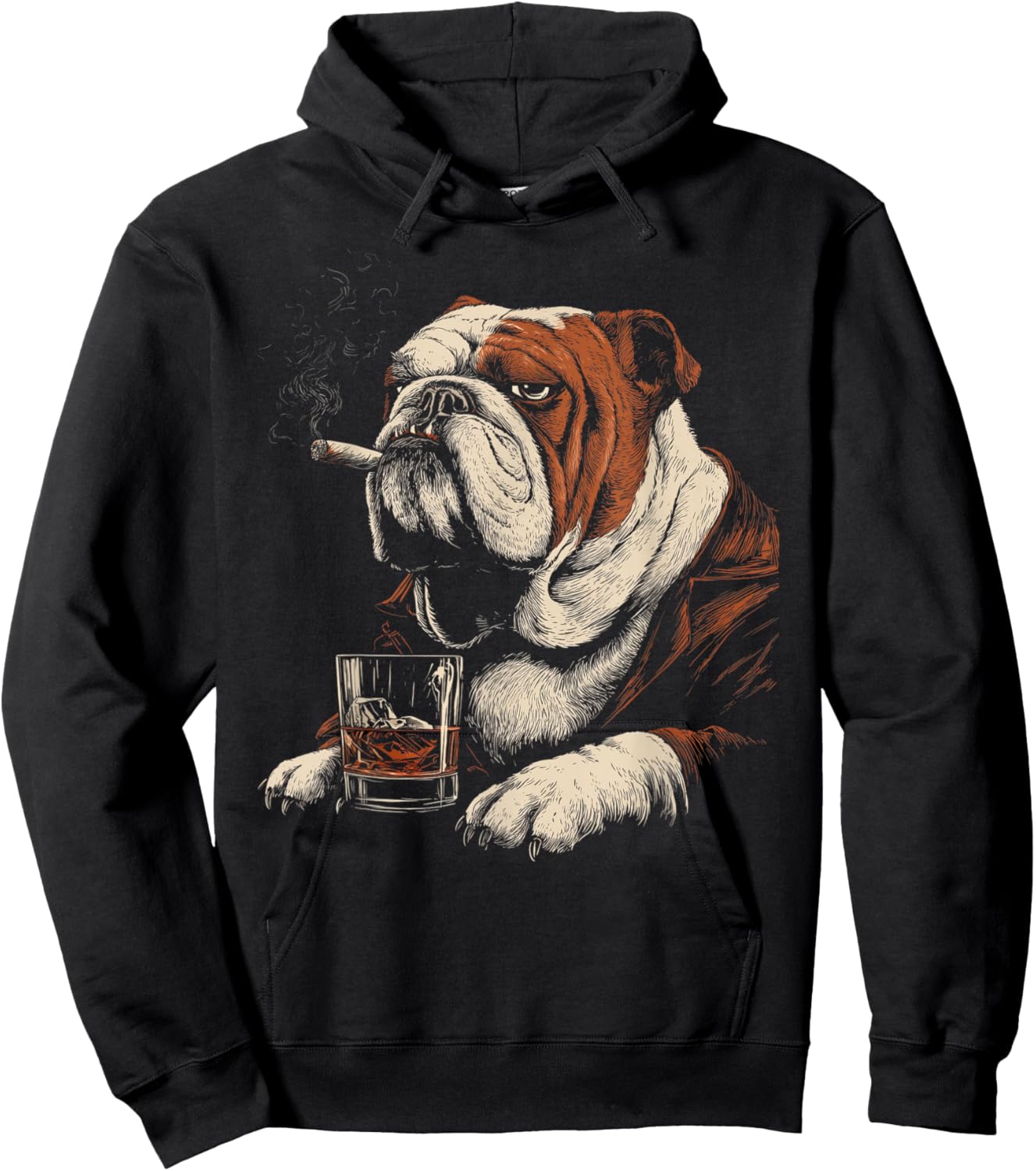 Bulldog Smoking Cigarette Whisky Lover Funny Dog Hoodie - Hoodie | Black