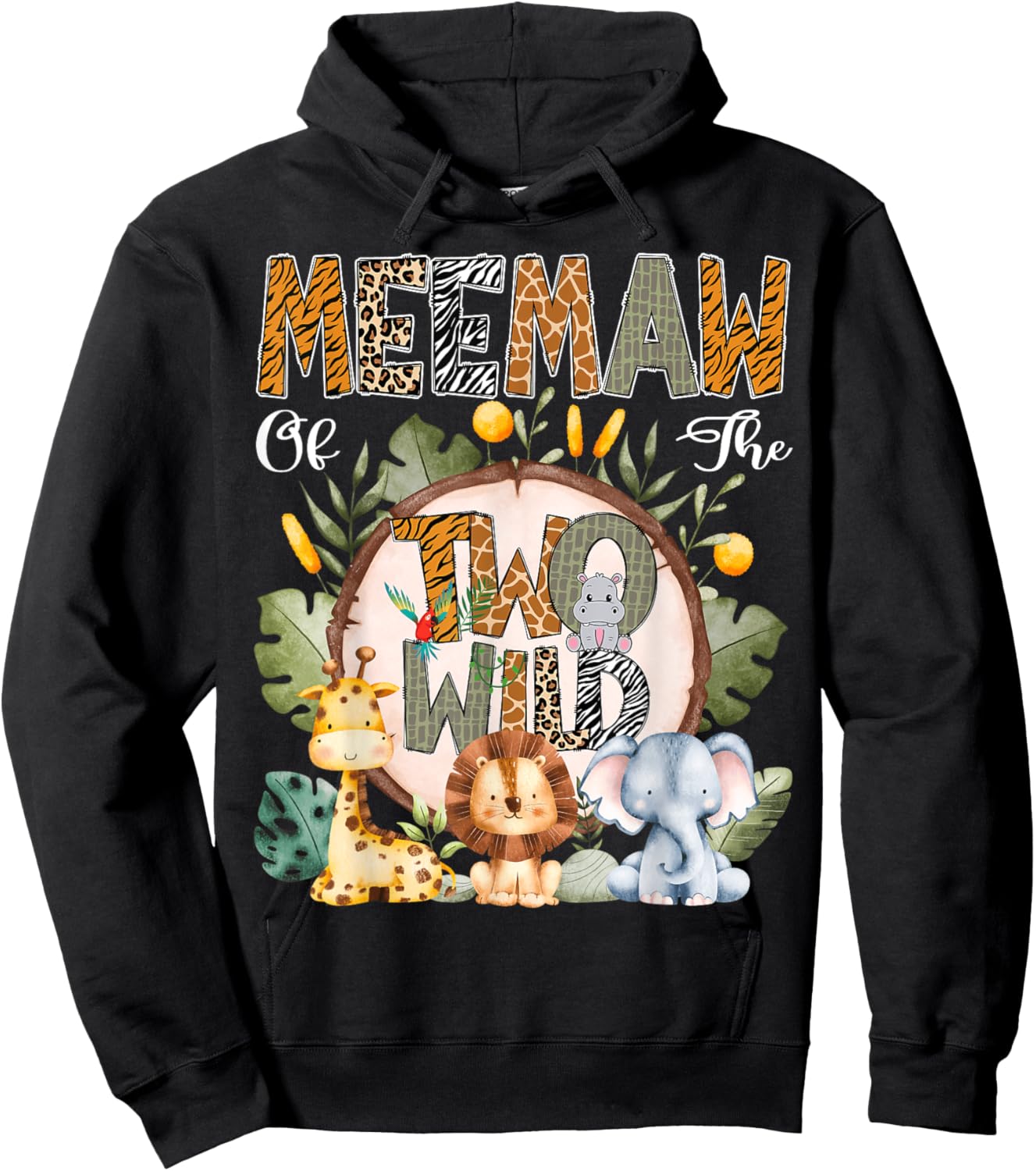 Meemaw Of The Two Wild Animal Safari 2Nd Birthday Party Hoodie - Hoodie | Black