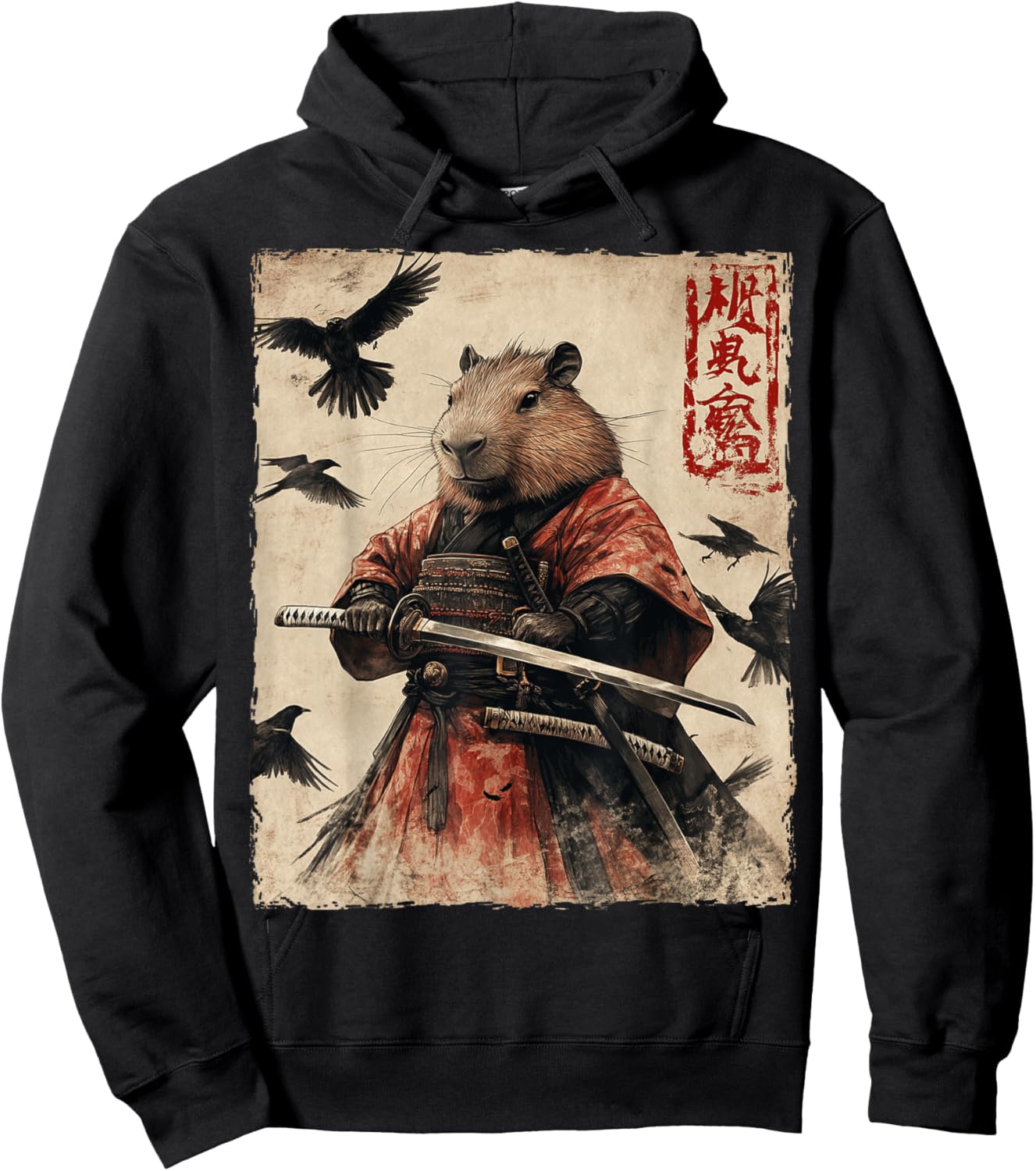 Capybara Samurai Graphic Japanese Warrior Anime Hoodie - Hoodie | Black