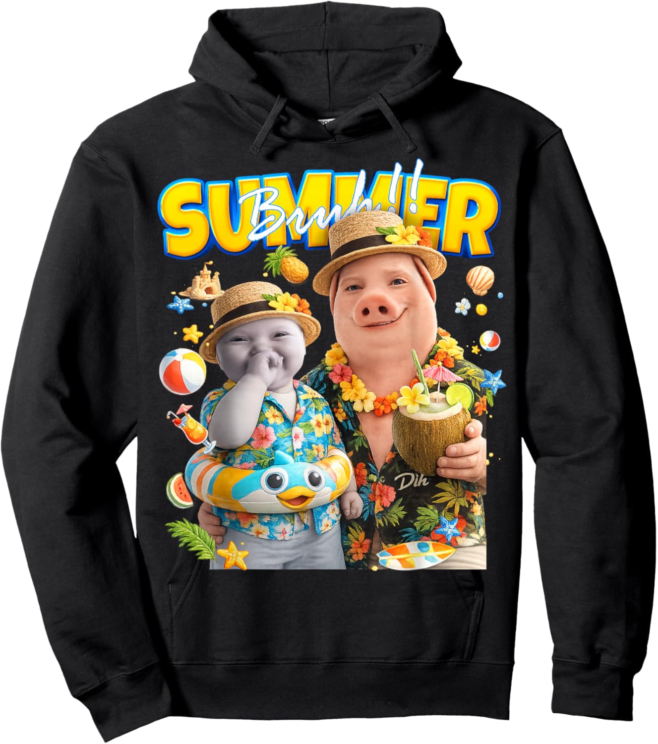 Funny Niche Ai Baby and John Jork Meme Summer Bruh Vacation Hoodie - Hoodie | Black