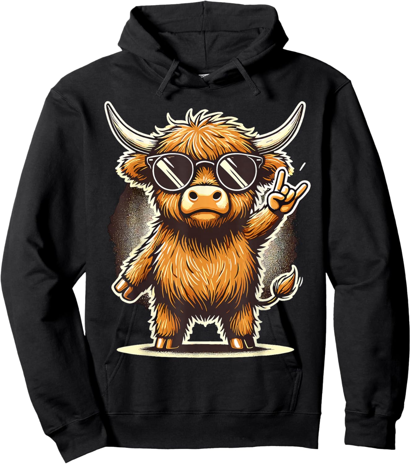 Highland Cow Rock and Roll Hoodie - Hoodie | Black