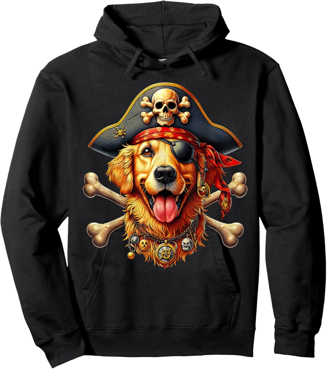 Golden Retriever Pirate Crossbones Halloween Kid Hoodie - Hoodie | Black