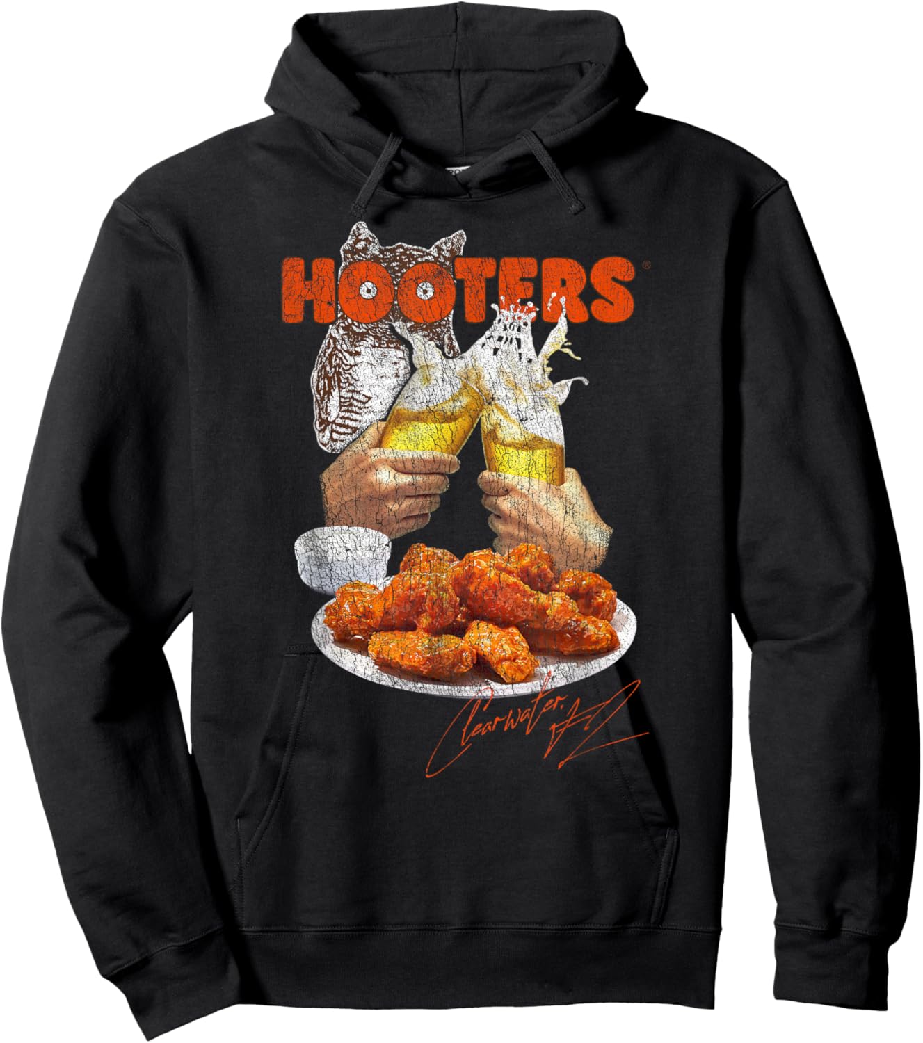 Hooters Cheers to Hot Wings Vintage Photo Restaurant Hoodie - Hoodie | Black