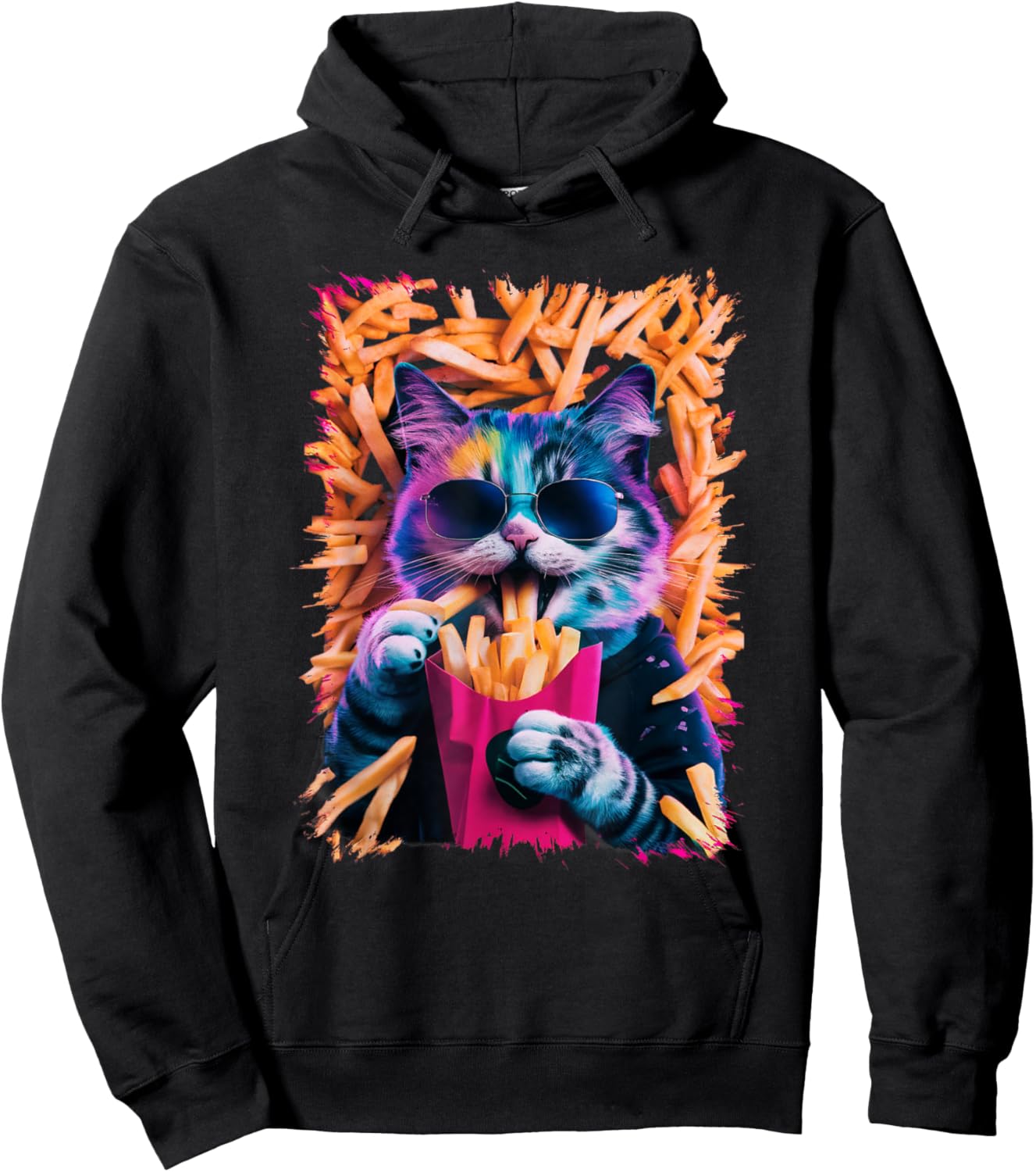 Funny Cat French Fries Humorous Potato Food Lovers Women Kids Hoodie - Hoodie | Black