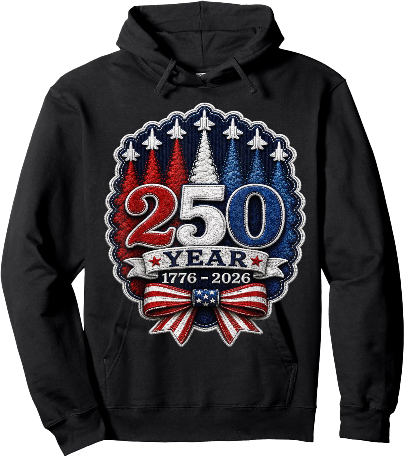 250th Anniversary USA Patriotic 250 Years USA Chenille Patch Hoodie - Hoodie | Black