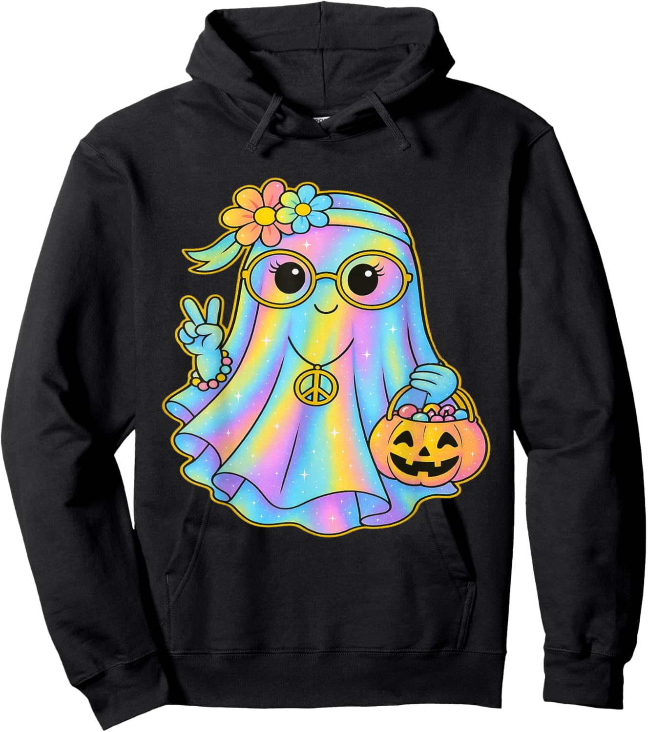 Girls Coquette Bow Ghost Pretty Pastel Hippie Halloween Hoodie - Hoodie | Black