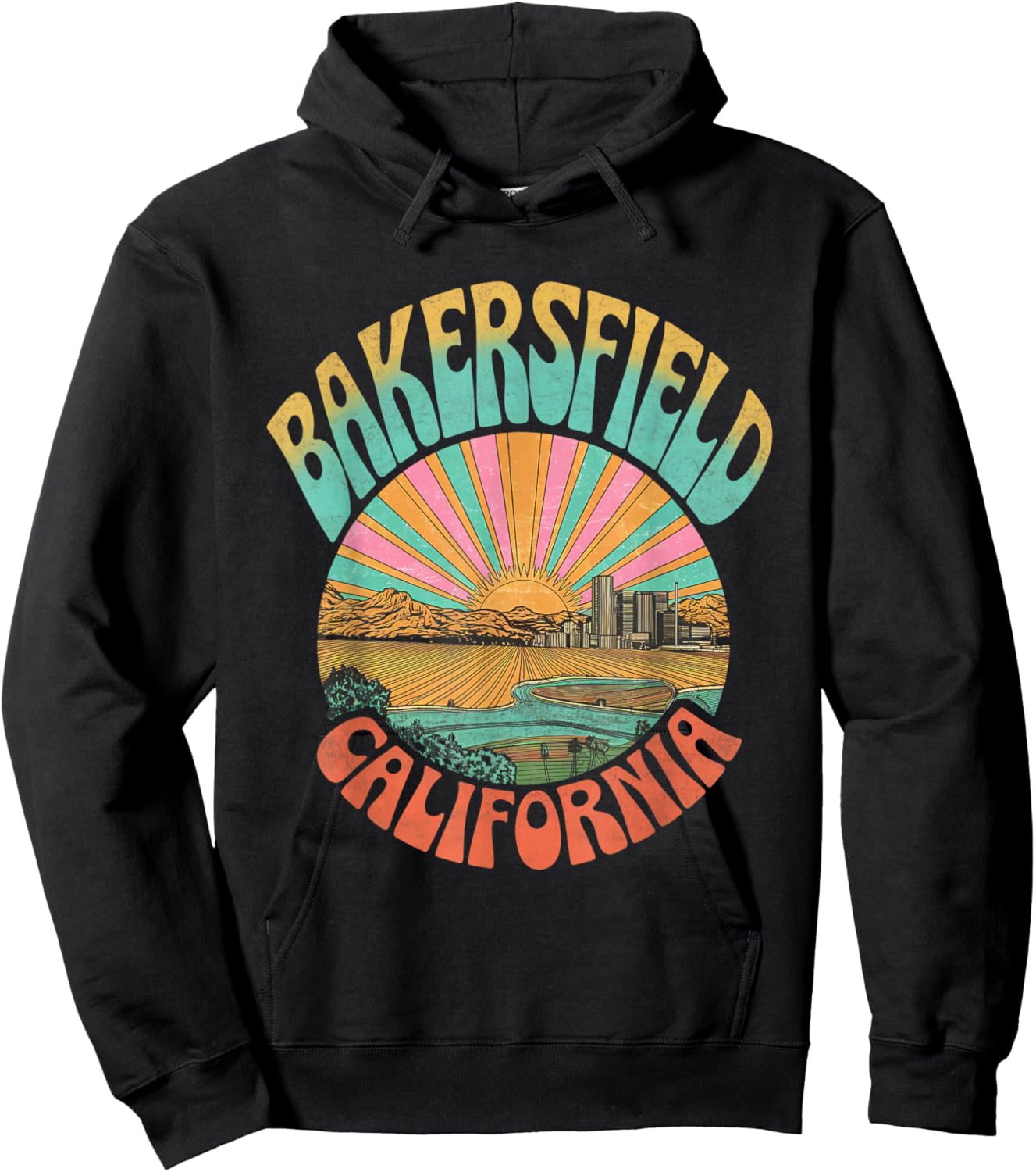 Vintage Bakersfield California Sunset Skyline Cityscape Hoodie - Hoodie | Black