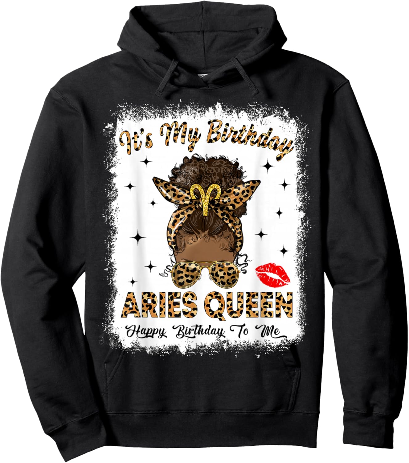 Aries Queen Afro Messy Bun It's My Birthday Black Woman Hoodie - Hoodie | Black