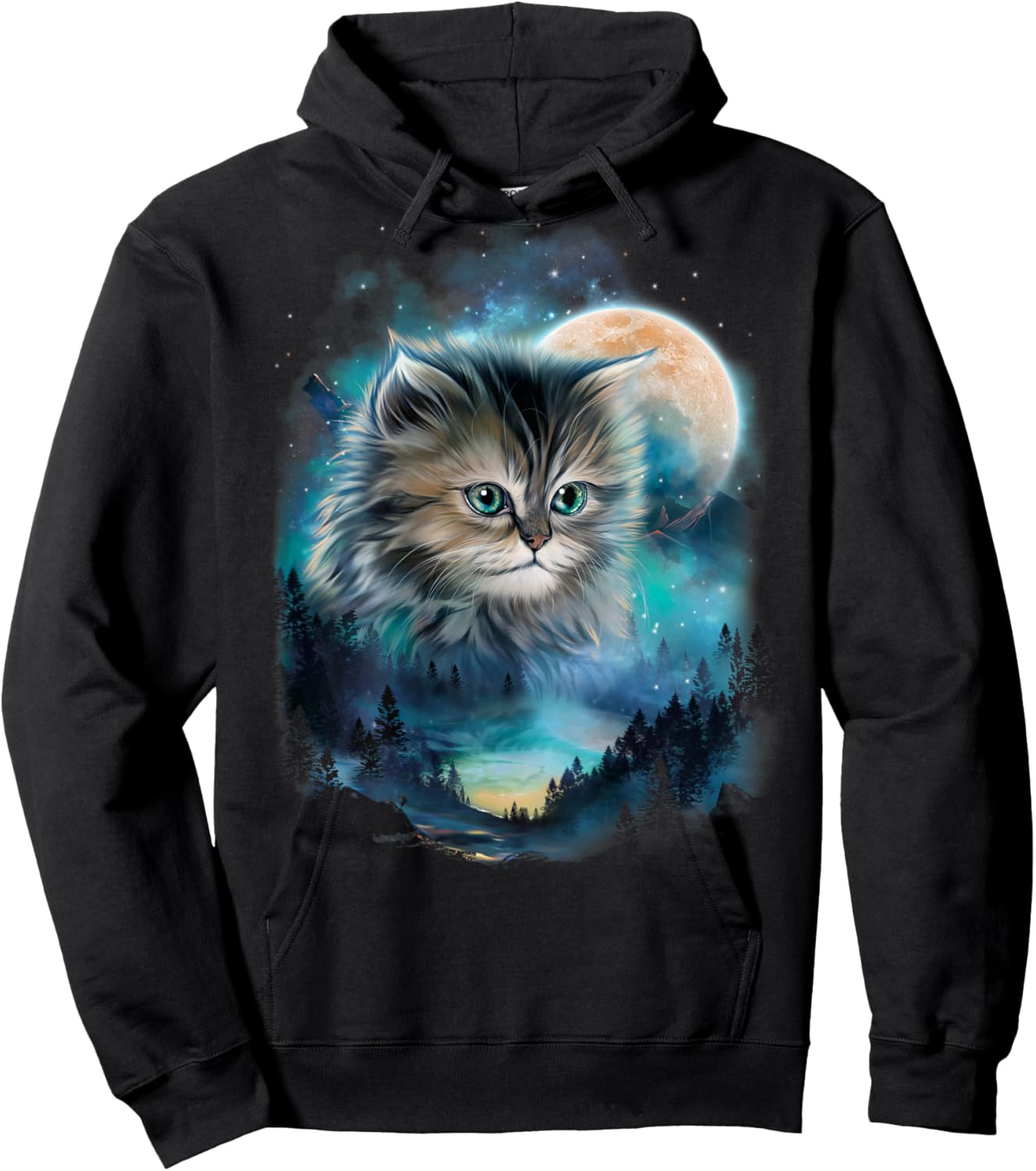 Mystical Cat Under Moonlit Forest Sky Men Women Kids Hoodie - Hoodie | Black