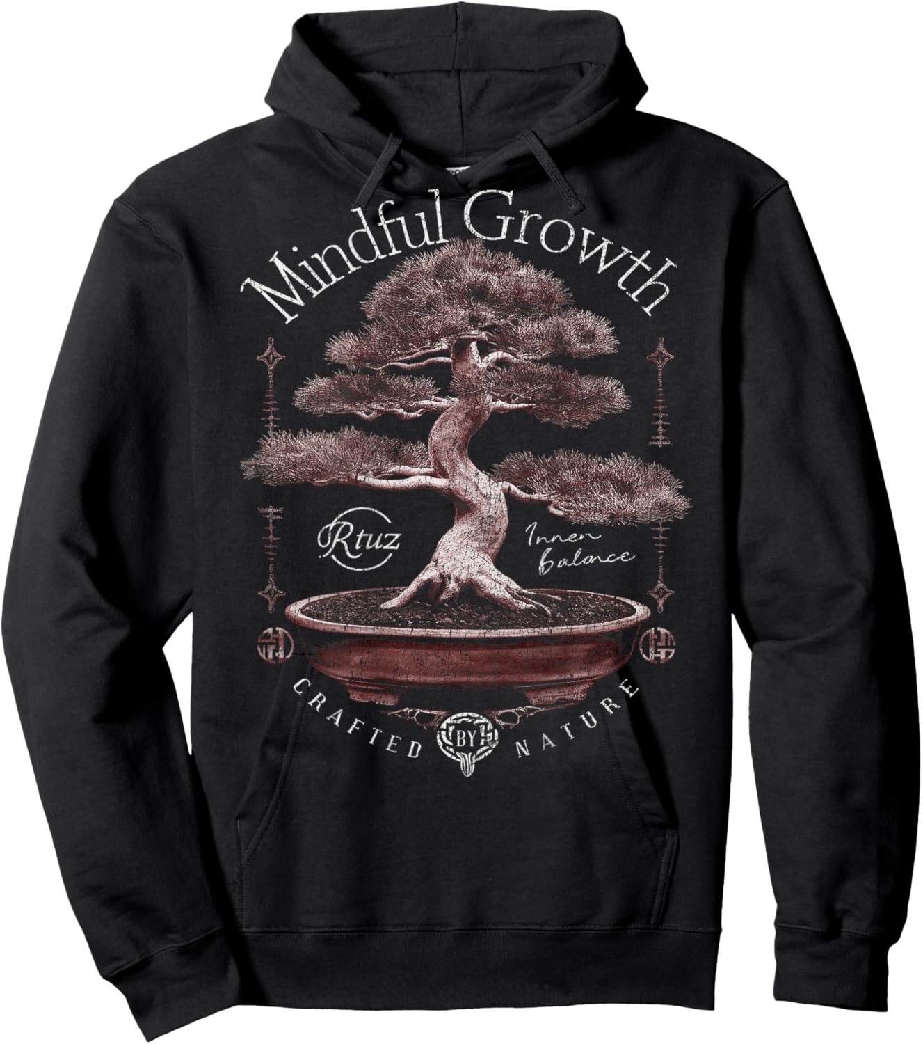 Hip Hop Urban Vintage Edgy Y2K Back Print Streetwear Bonsai Hoodie - Hoodie | Black