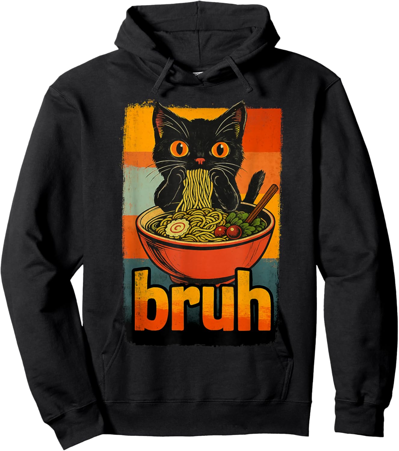 Funny Cat Eating Japanese Ramen Noodles Gifts Men Women Kid Hoodie - Hoodie | Black