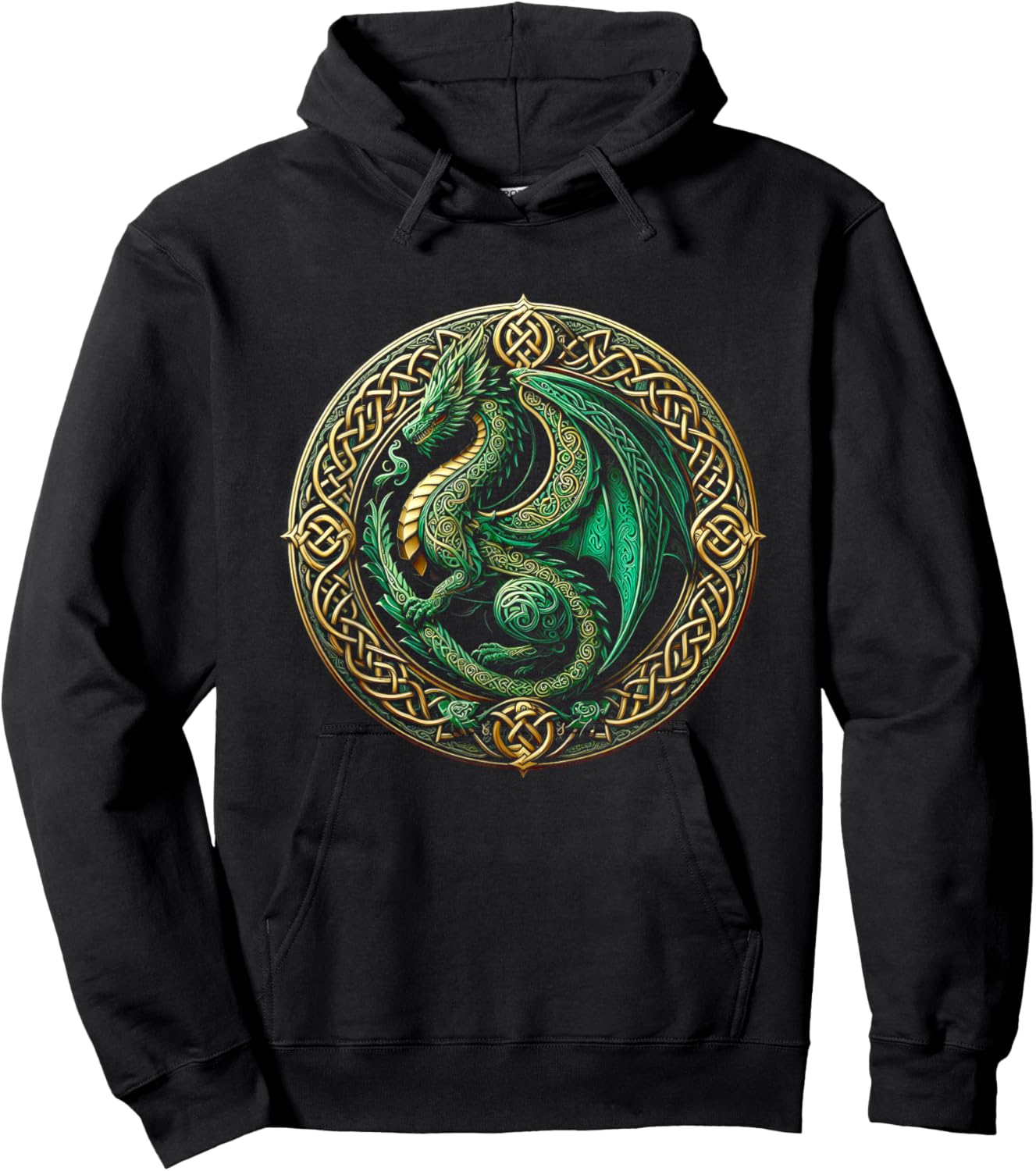 Tribal Irish Green Celtic Knot Fantasy Celtic Dragon Cottage Hoodie - Hoodie | Black