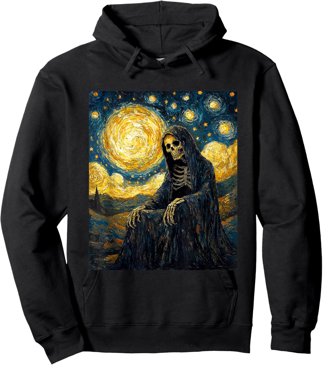 Ghost Skeleton Halloween - Van Gogh Style - Starry Night Hoodie - Hoodie | Black