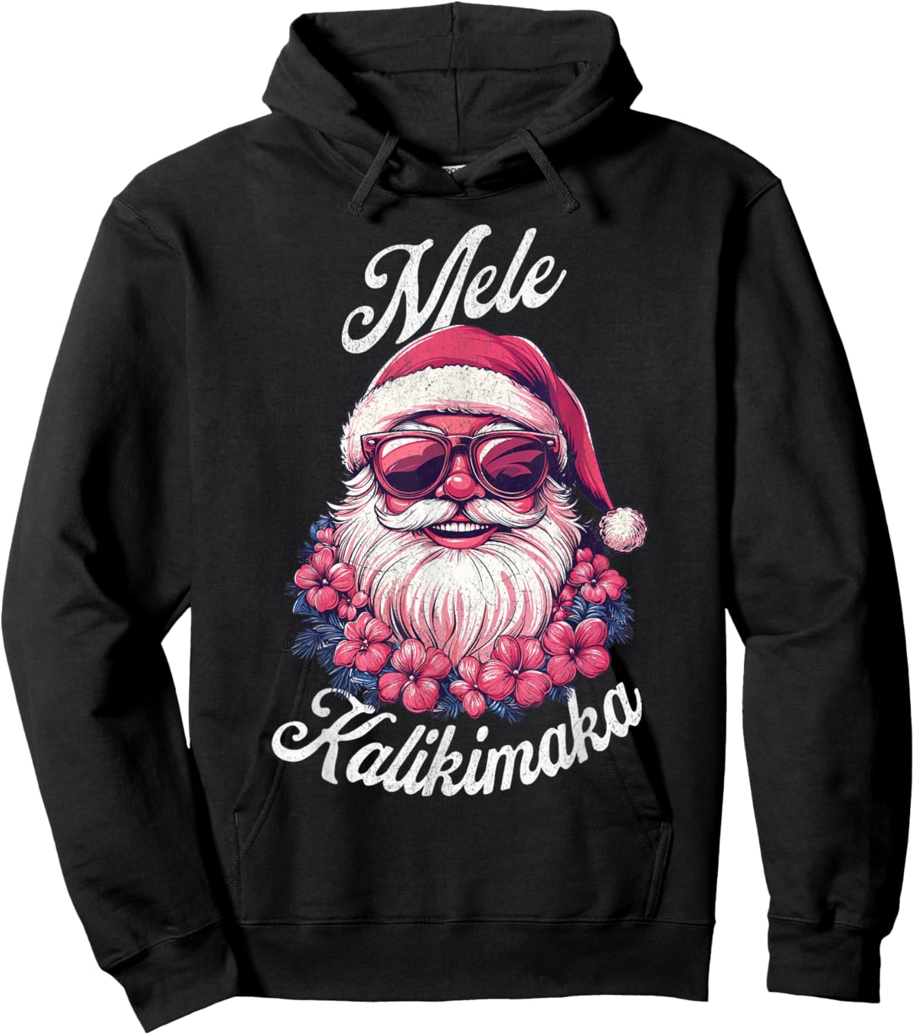 Mele Kalikimaka Retro Hawaiian Santa Claus Hawaii Christmas Hoodie - Hoodie | Black