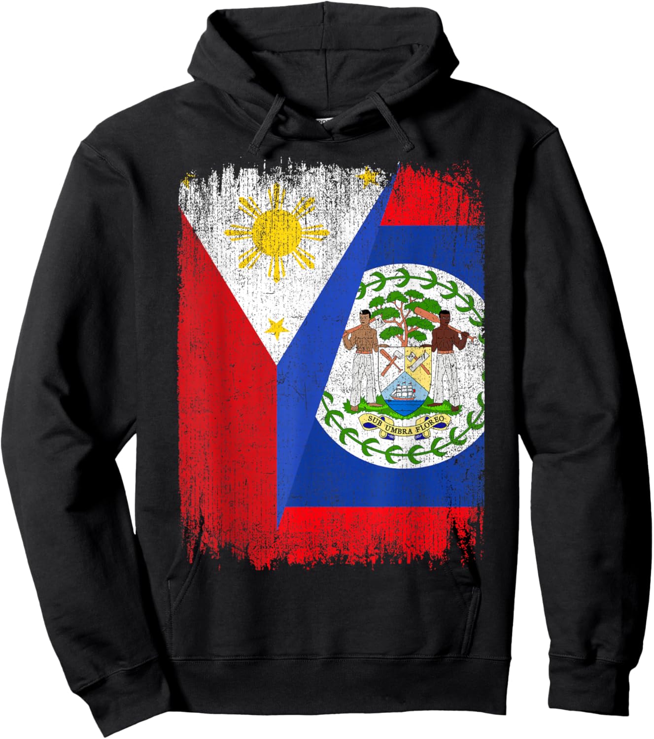Half Philippines Belize Flag Filipino Belizean Roots Hoodie - Hoodie | Black