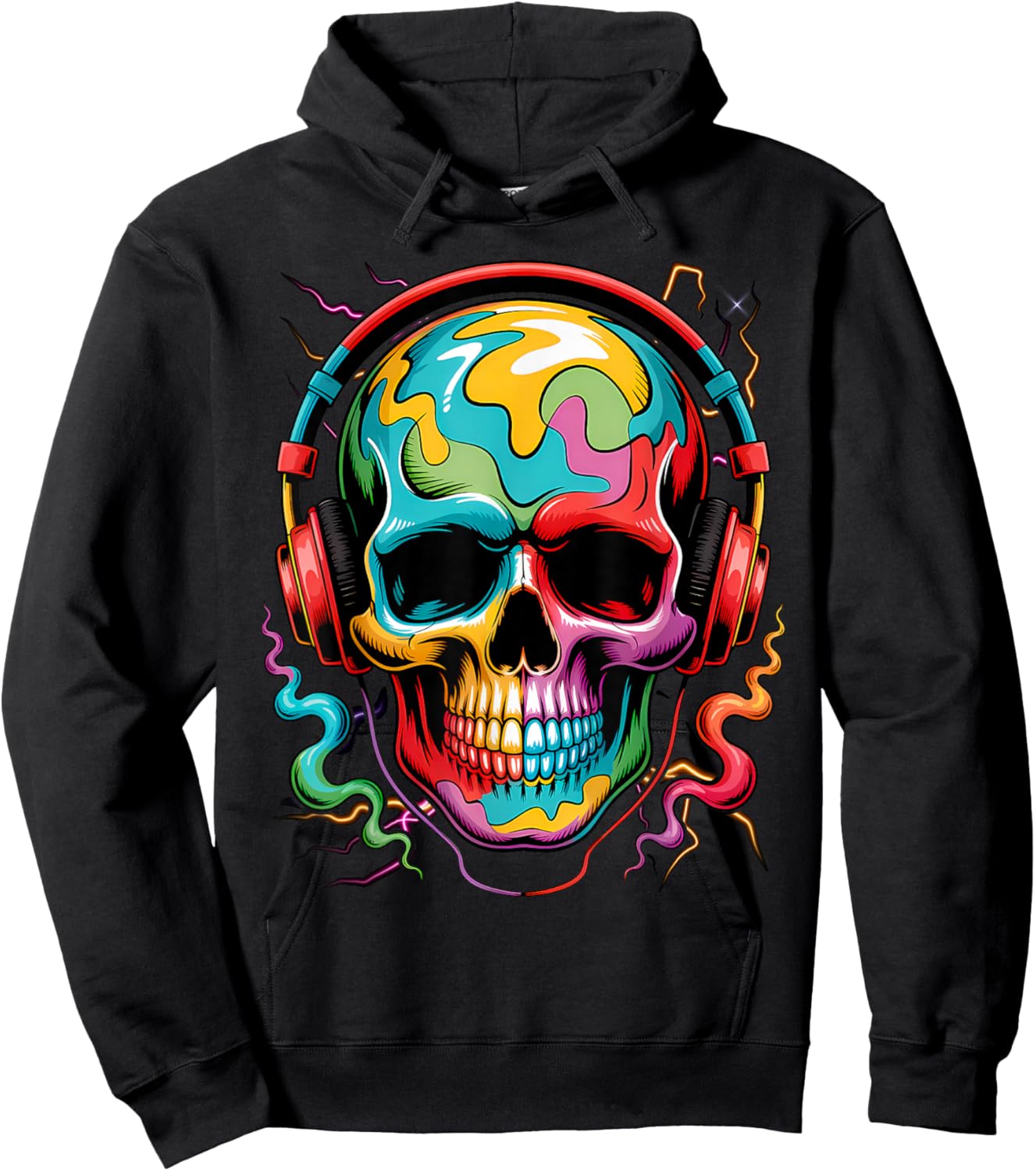 Skull Geometric Art Colorful Fantasy Graphic Hoodie - Hoodie | Black