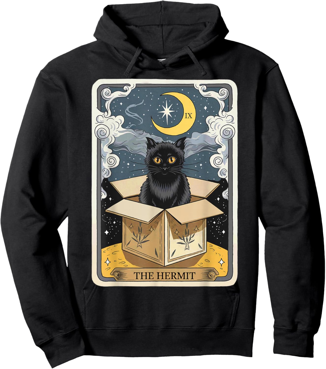 The Hermit Tarot Card Cat In Box Mystic Funny Cat Esoteric Hoodie - Hoodie | Black